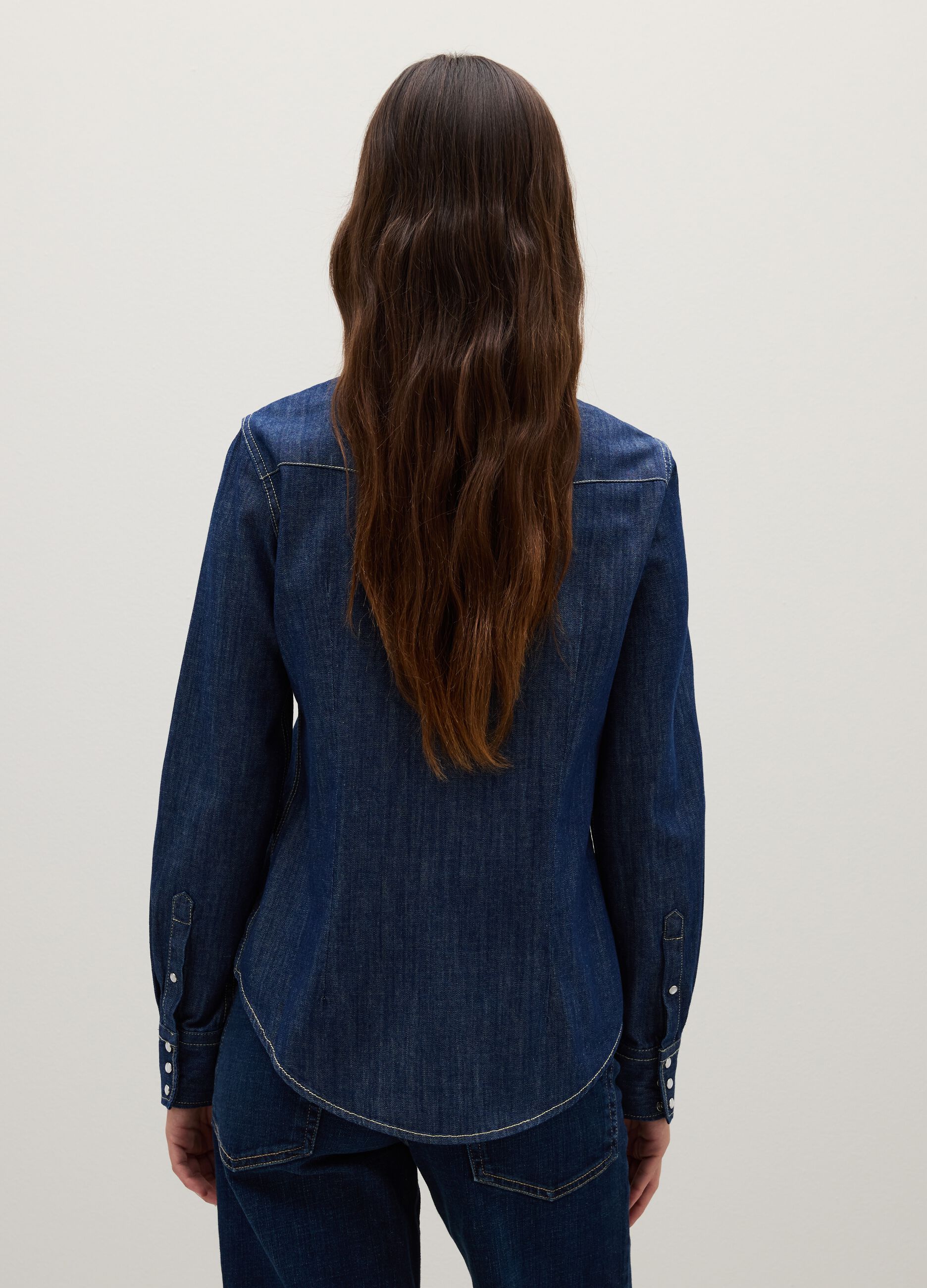 Blue denim shirt in pure cotton with long sleeves