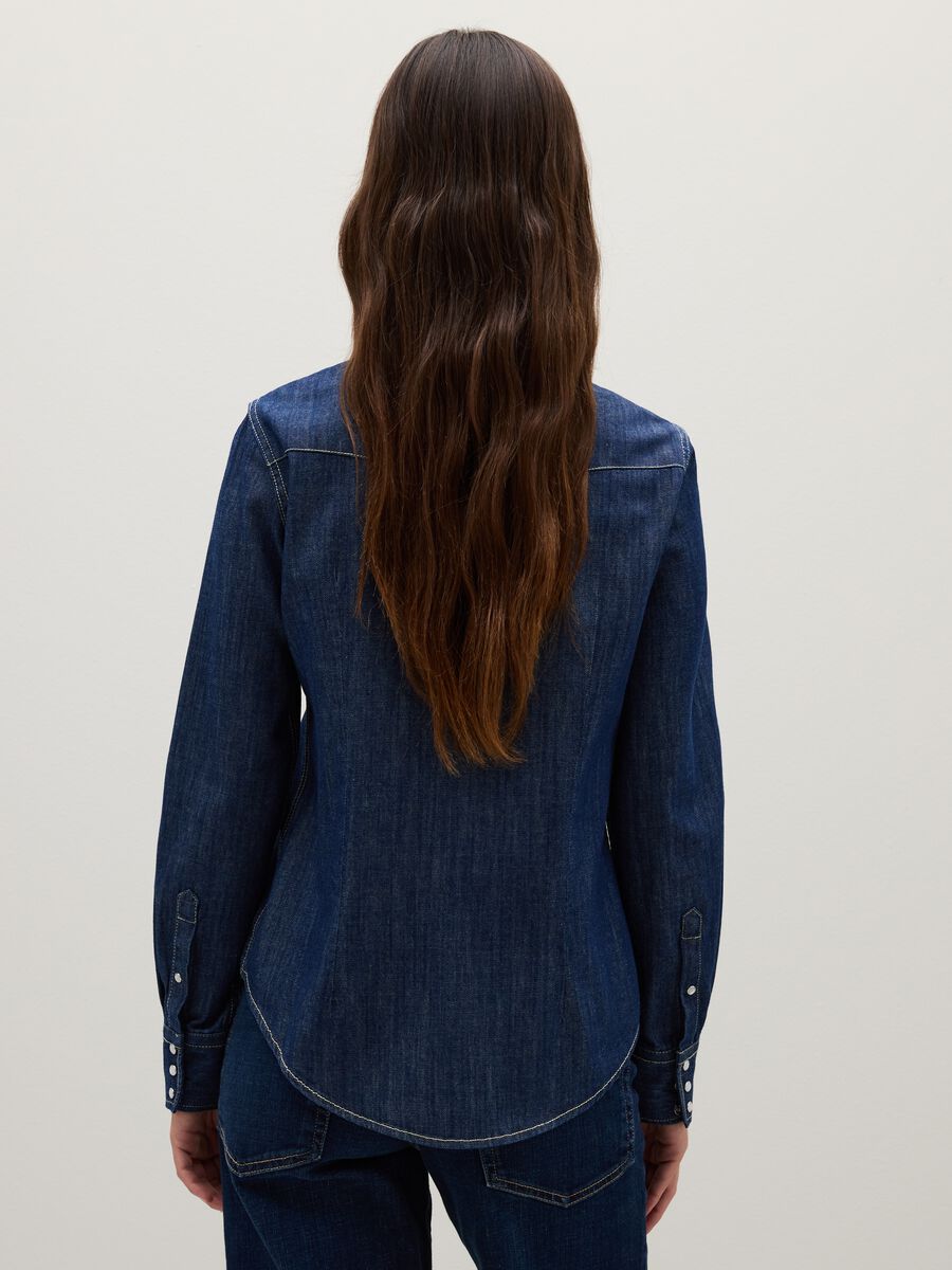 Blue denim shirt in pure cotton with long sleeves_3