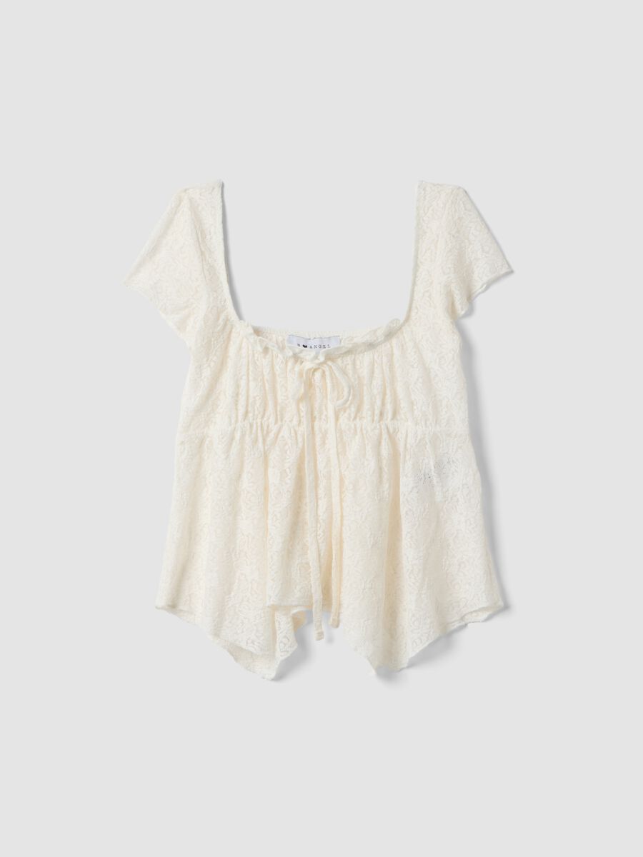 White lace t-shirt regular fit with bow_4