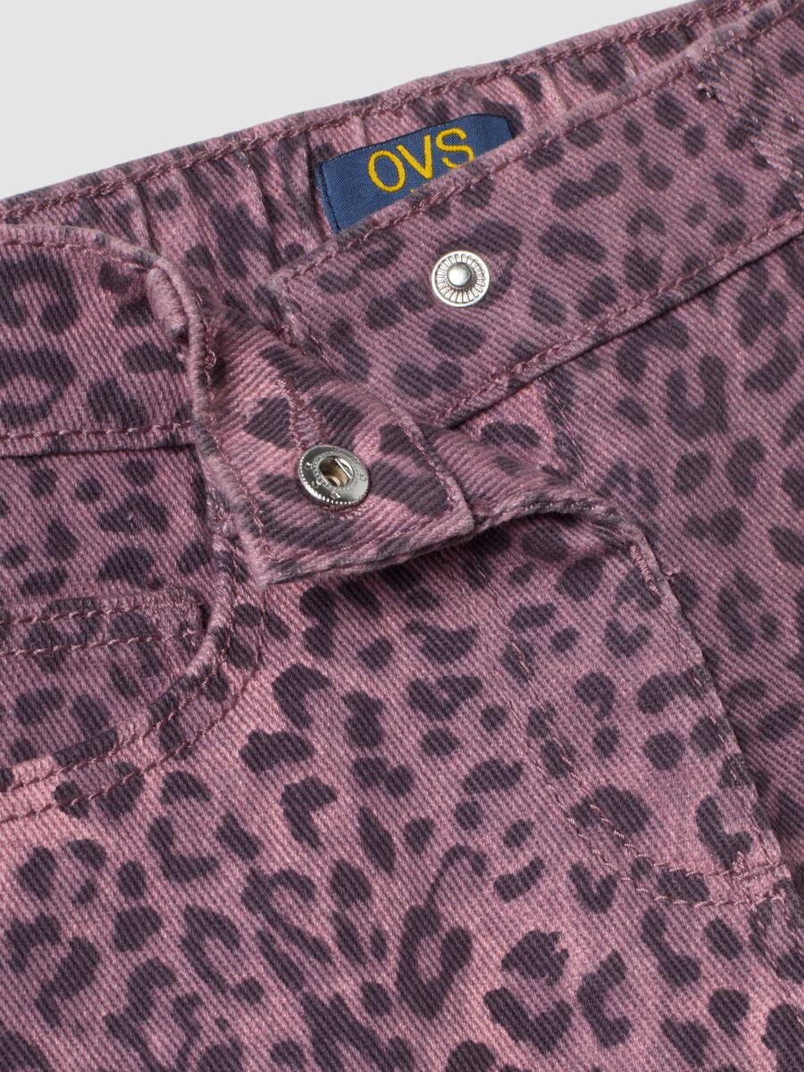Pantaloni viola wide leg in puro cotone con fantasia animalier per bambina_2