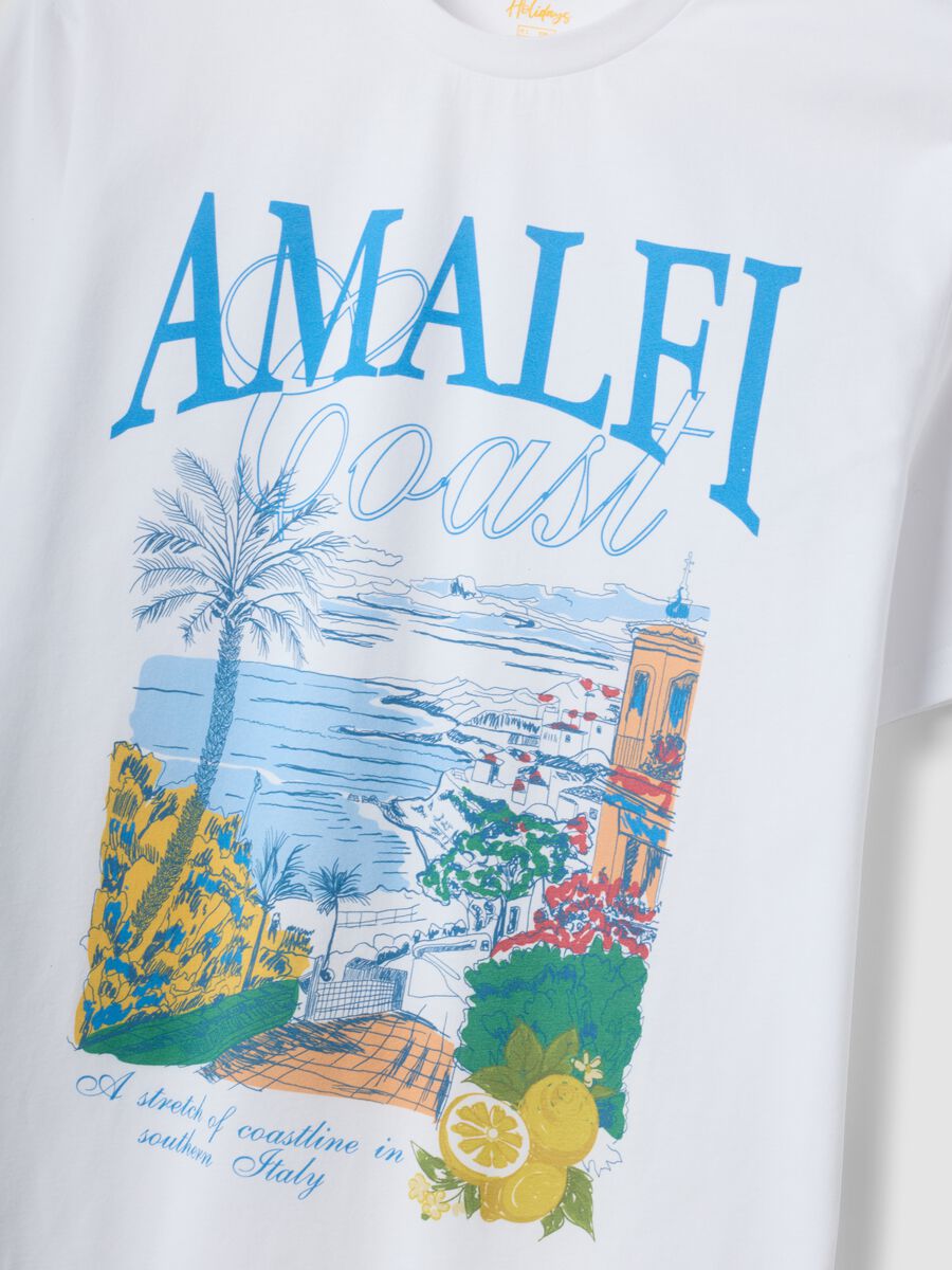White pure cotton T-shirt with print, regular fit_5