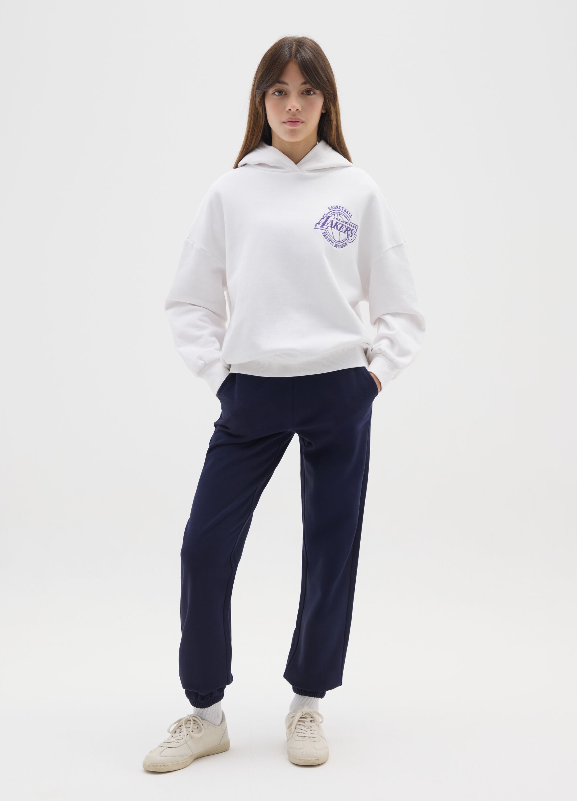 Girls' blue pure cotton trousers regular fit