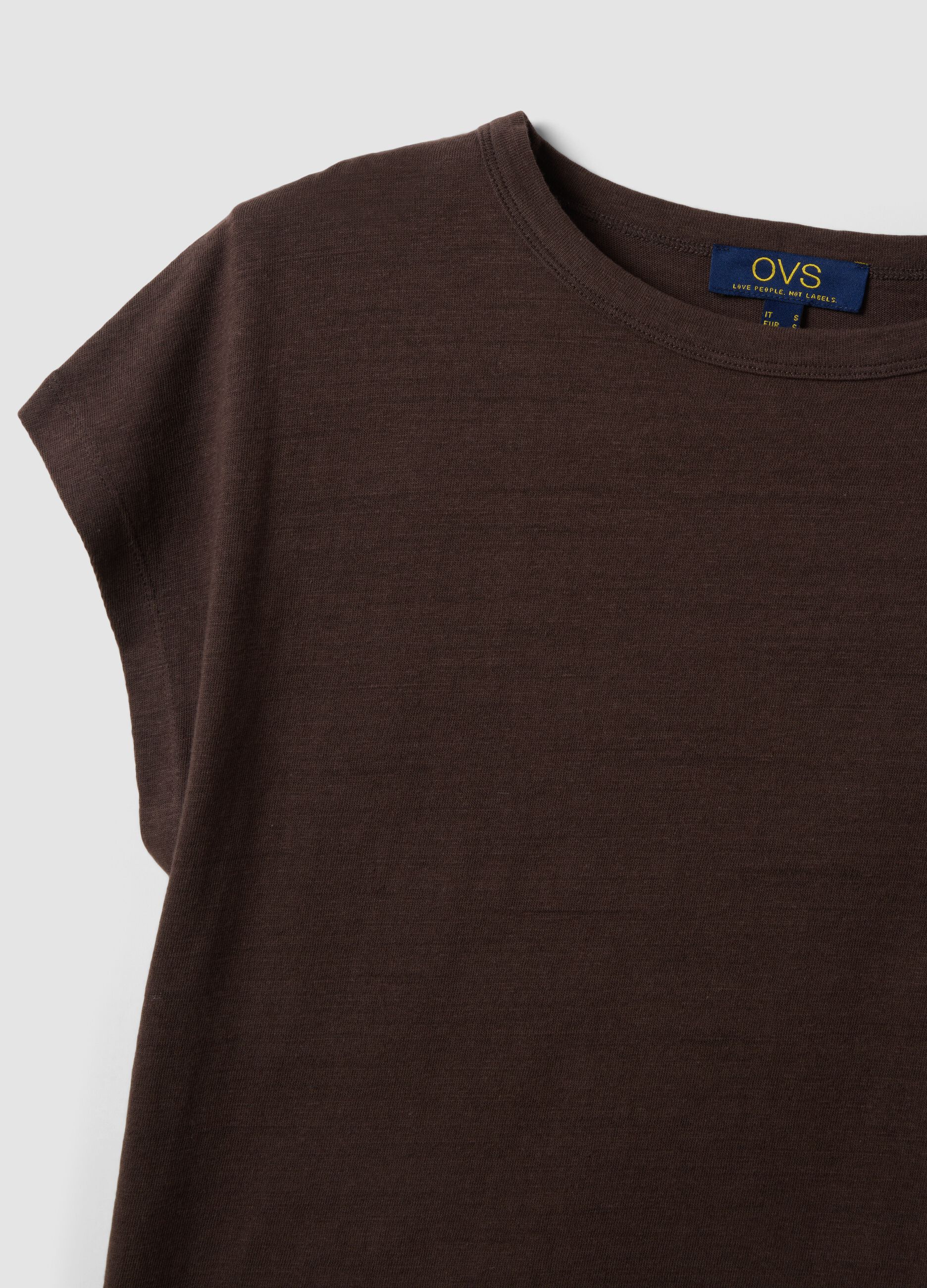 Brown cotton-linen blend short-sleeve T-shirt, regular fit