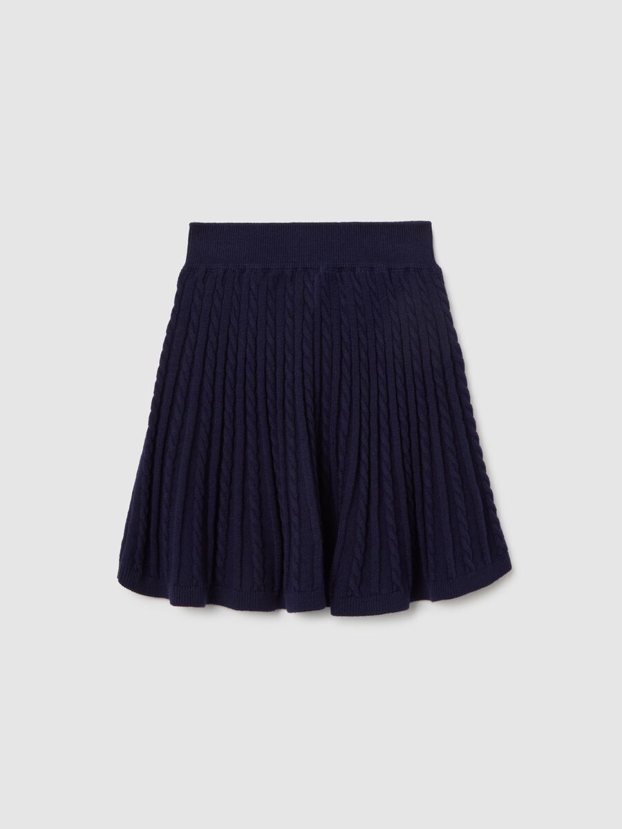 Girls' Blue Skirt in Cotton Blend, Regular Fit with Cable Detail_1