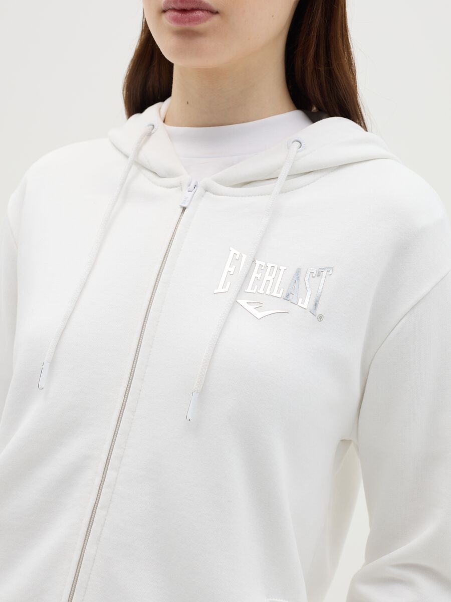 White full-zip sweatshirt with hood and foil print_2
