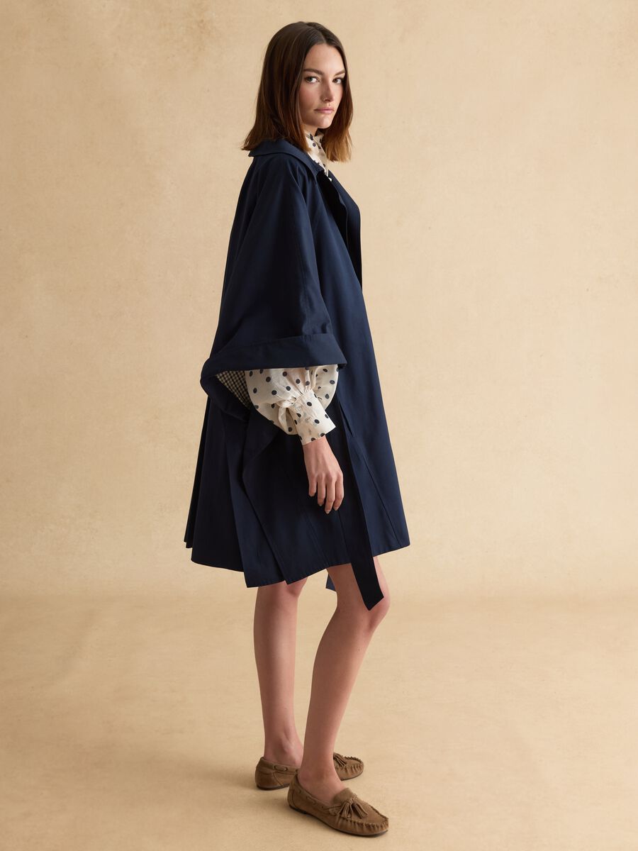 Long blue cotton blend coat with oversized fit_1