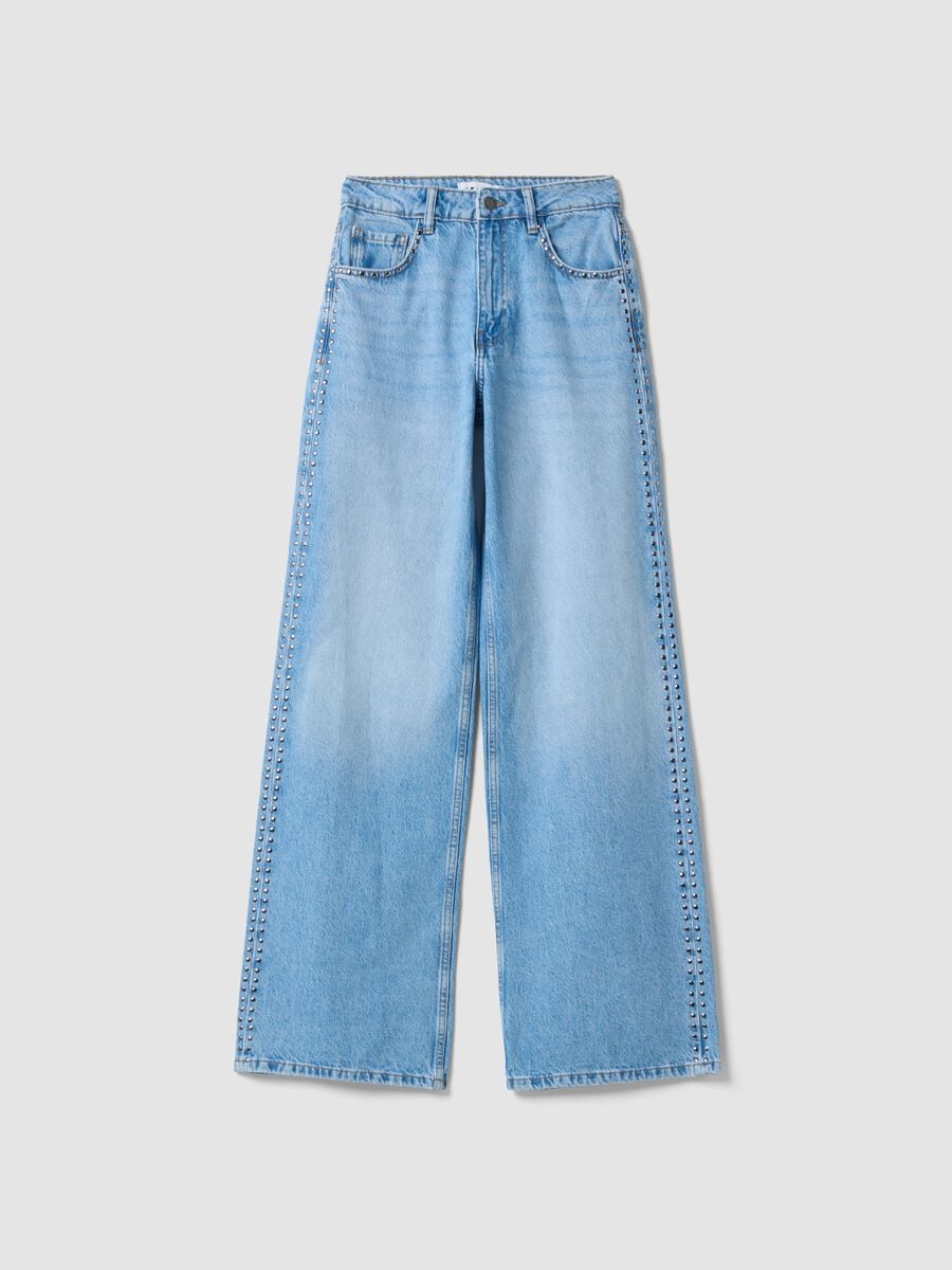 Jeans azzurri wide leg in puro cotone_0