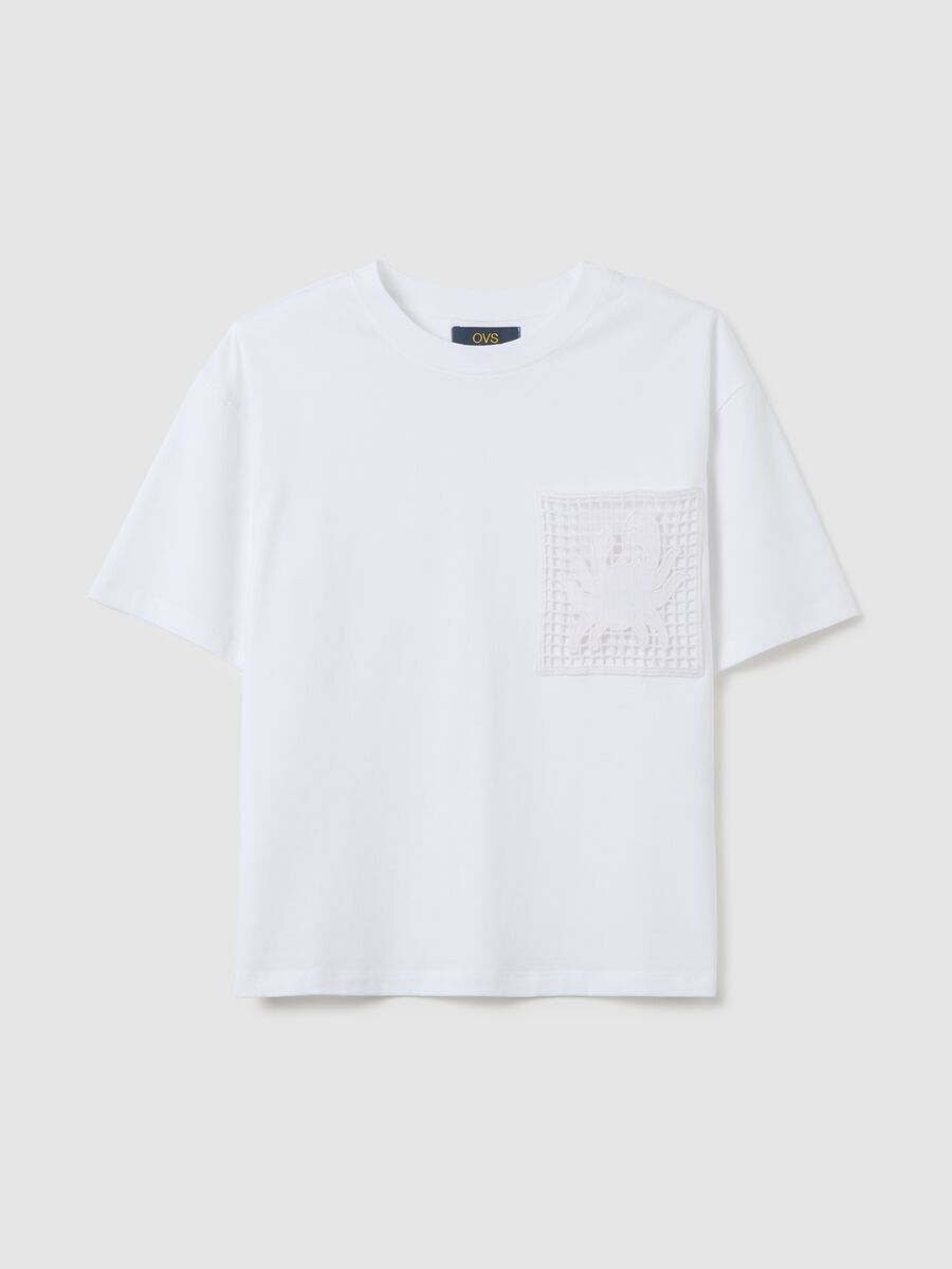 Women's white pure cotton regular fit T-shirt with mesh pocket_4