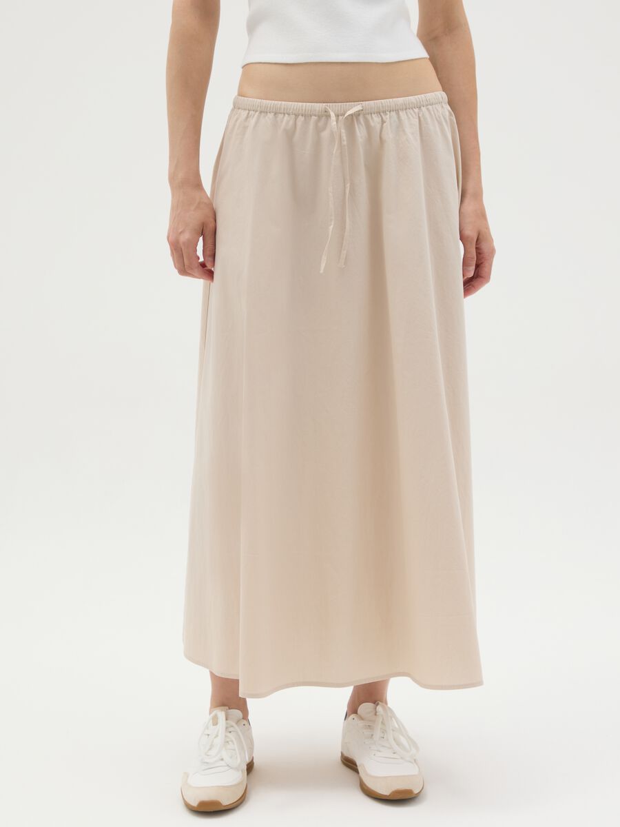 Women's Long Beige Pure Cotton Skirt_1