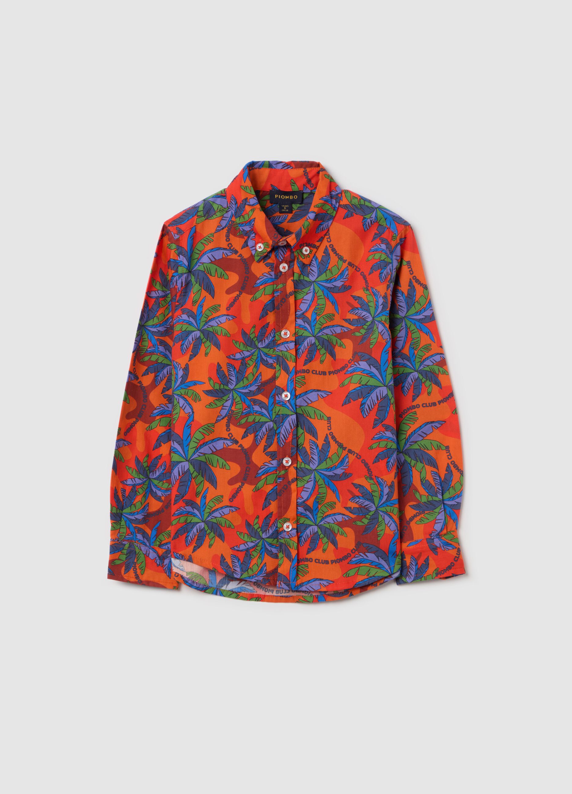 Cotton button-down shirt with palms print