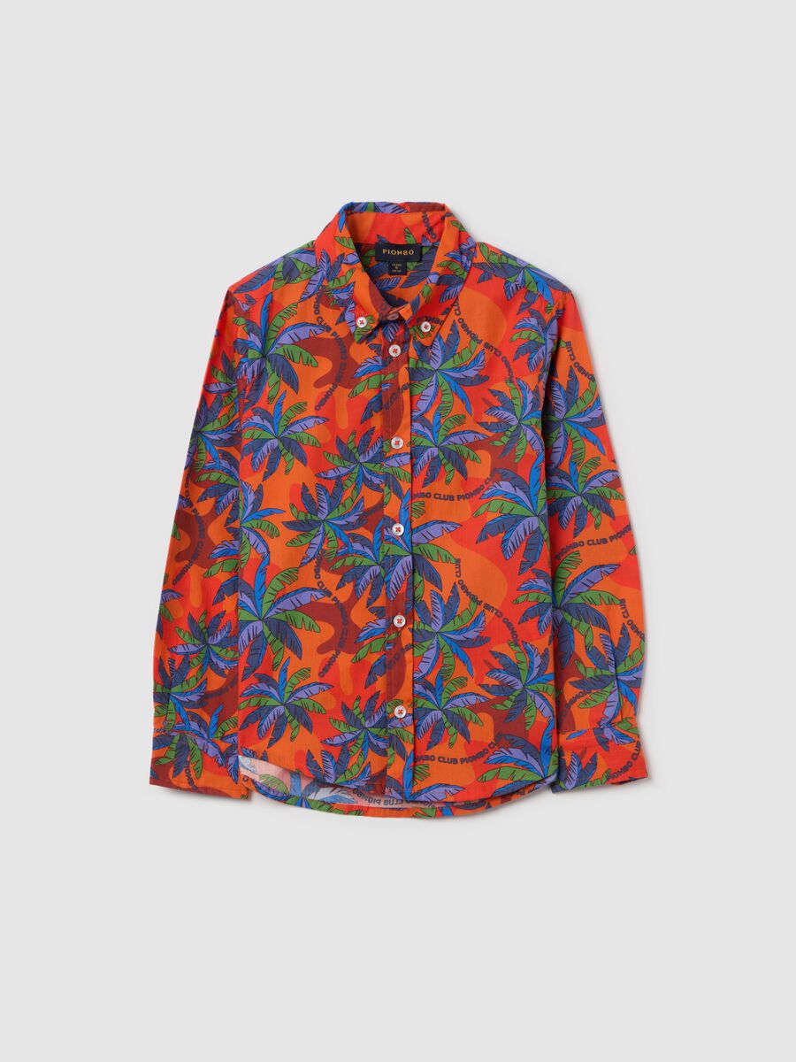 Cotton button-down shirt with palms print_3