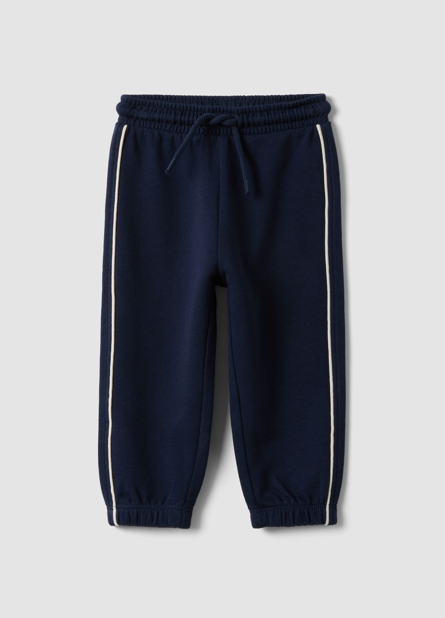 Pantaloni jogger blu in puro cotone organico con coulisse per bimbo