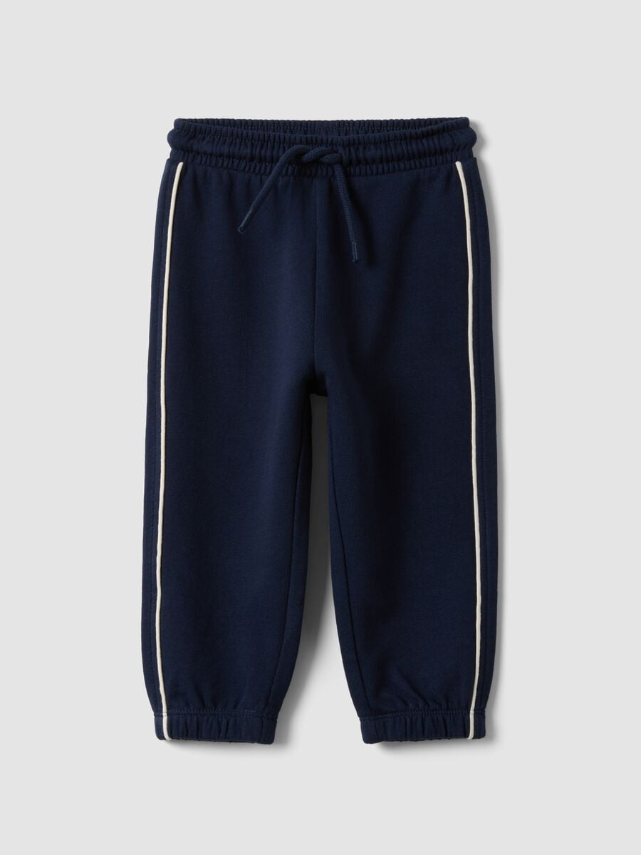 Pantaloni jogger blu in puro cotone organico con coulisse per bimbo_0