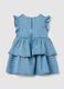 Tiered denim dress with flowers embroidery_1