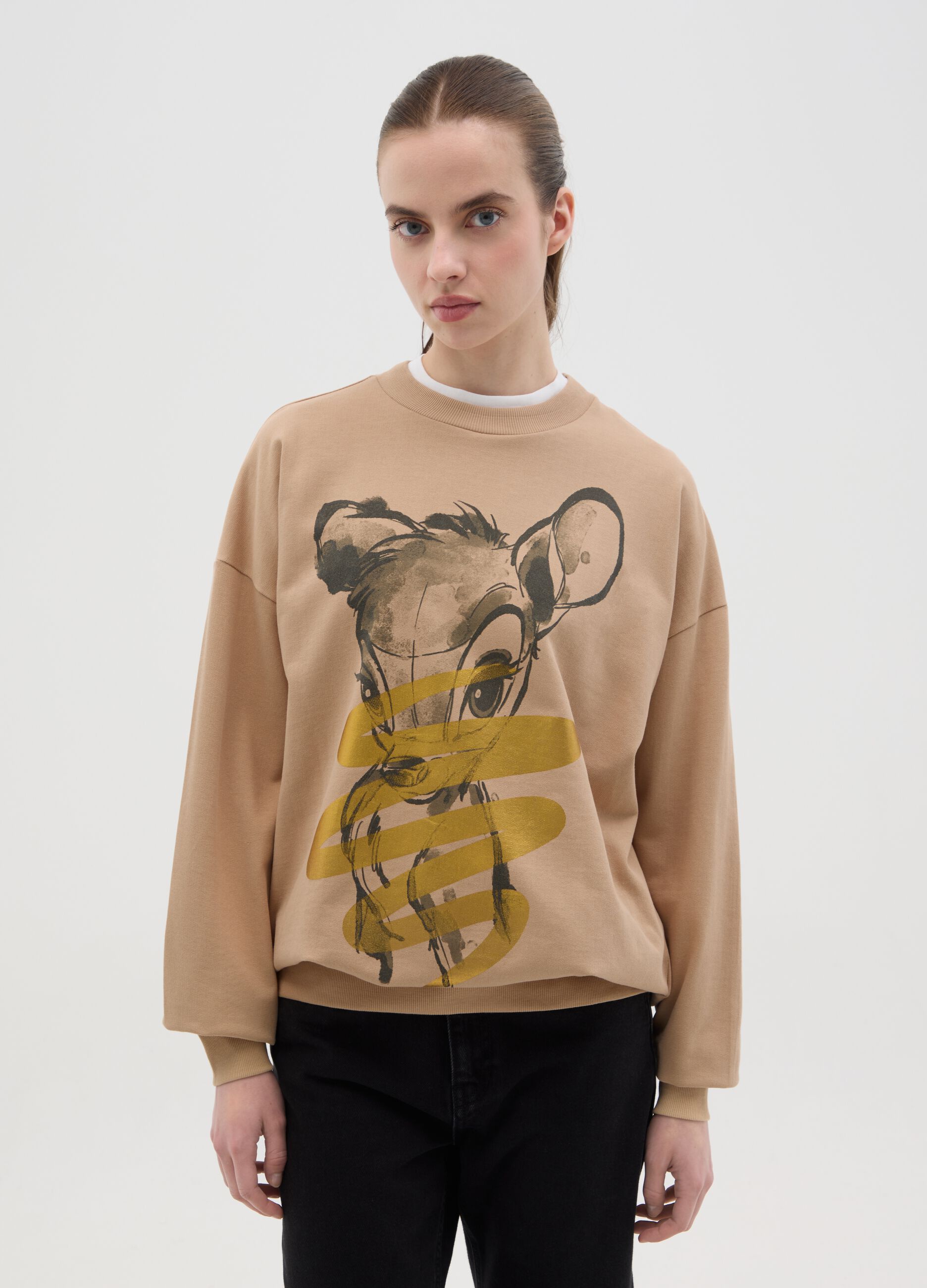 Beige sweatshirt with Bambi foil print