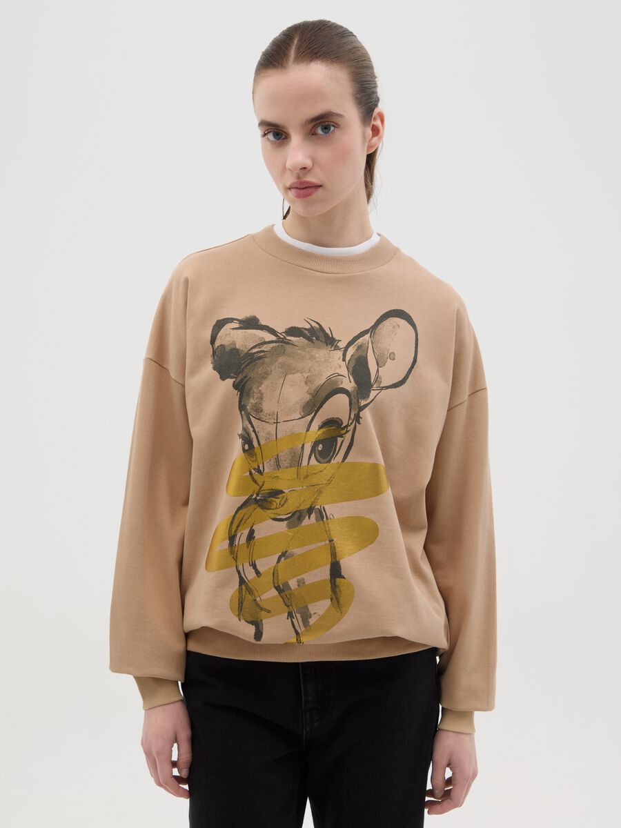 Beige sweatshirt with Bambi foil print_0
