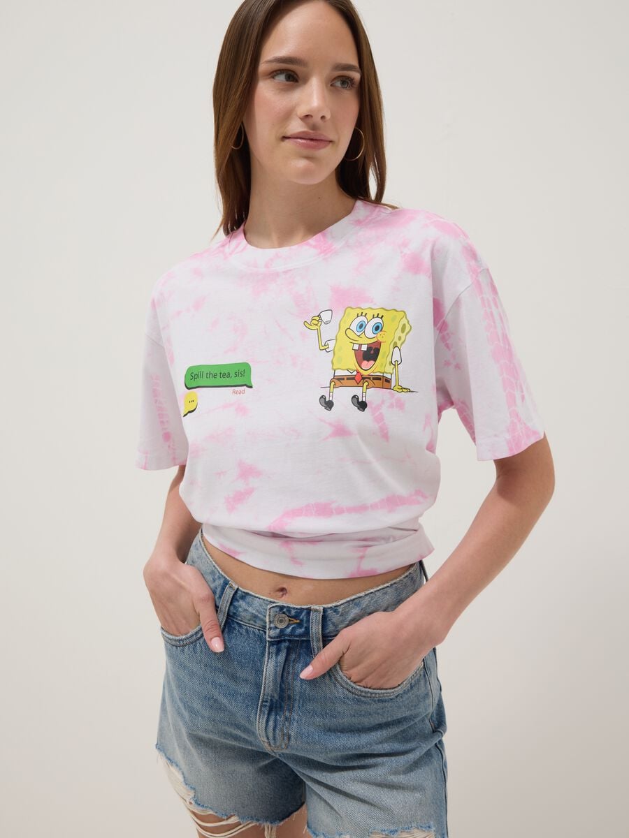 T-shirt in puro cotone multicolor regular fit con stampa SpongeBob_0