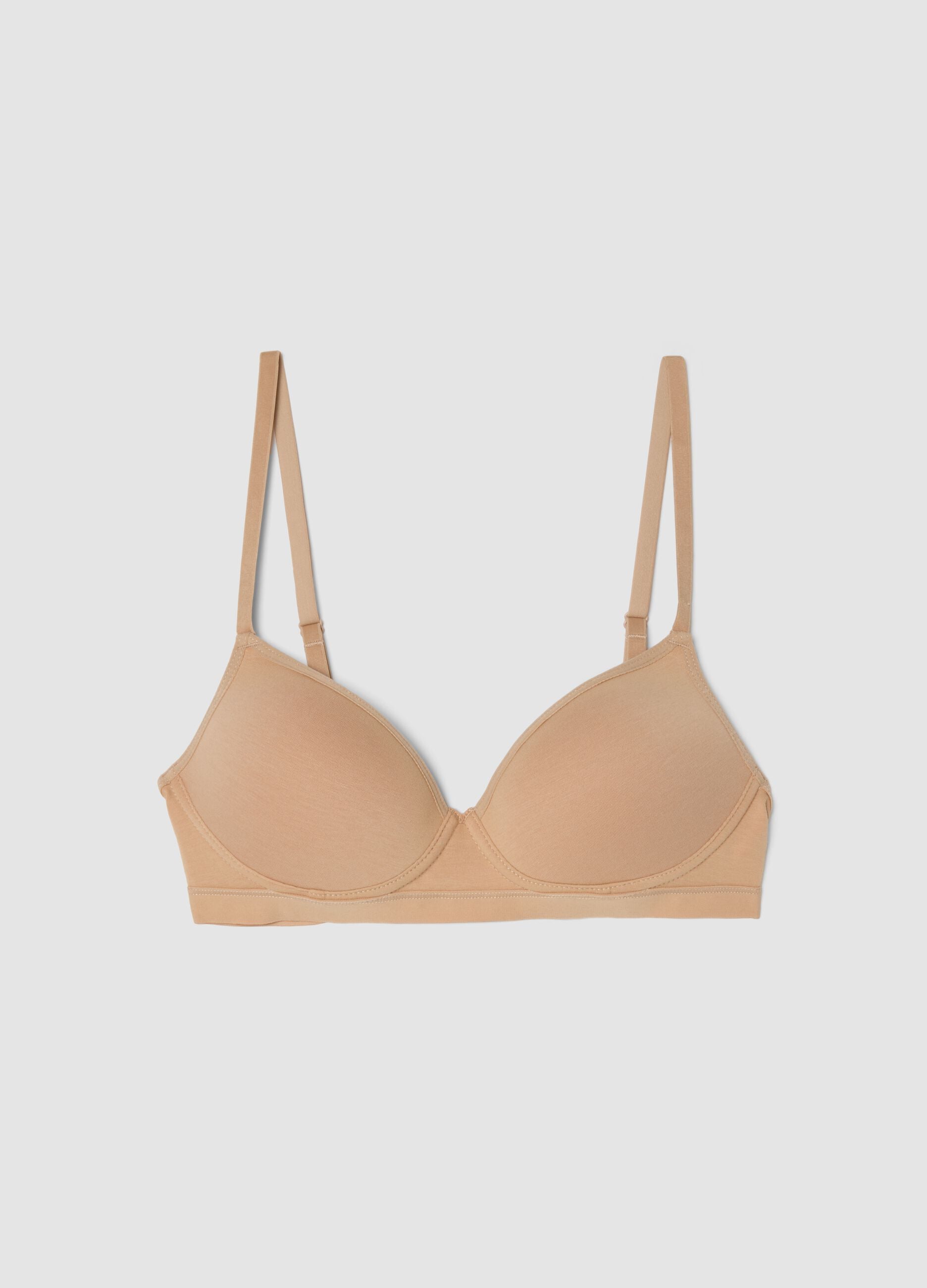 Beige stretch-cotton sports bra