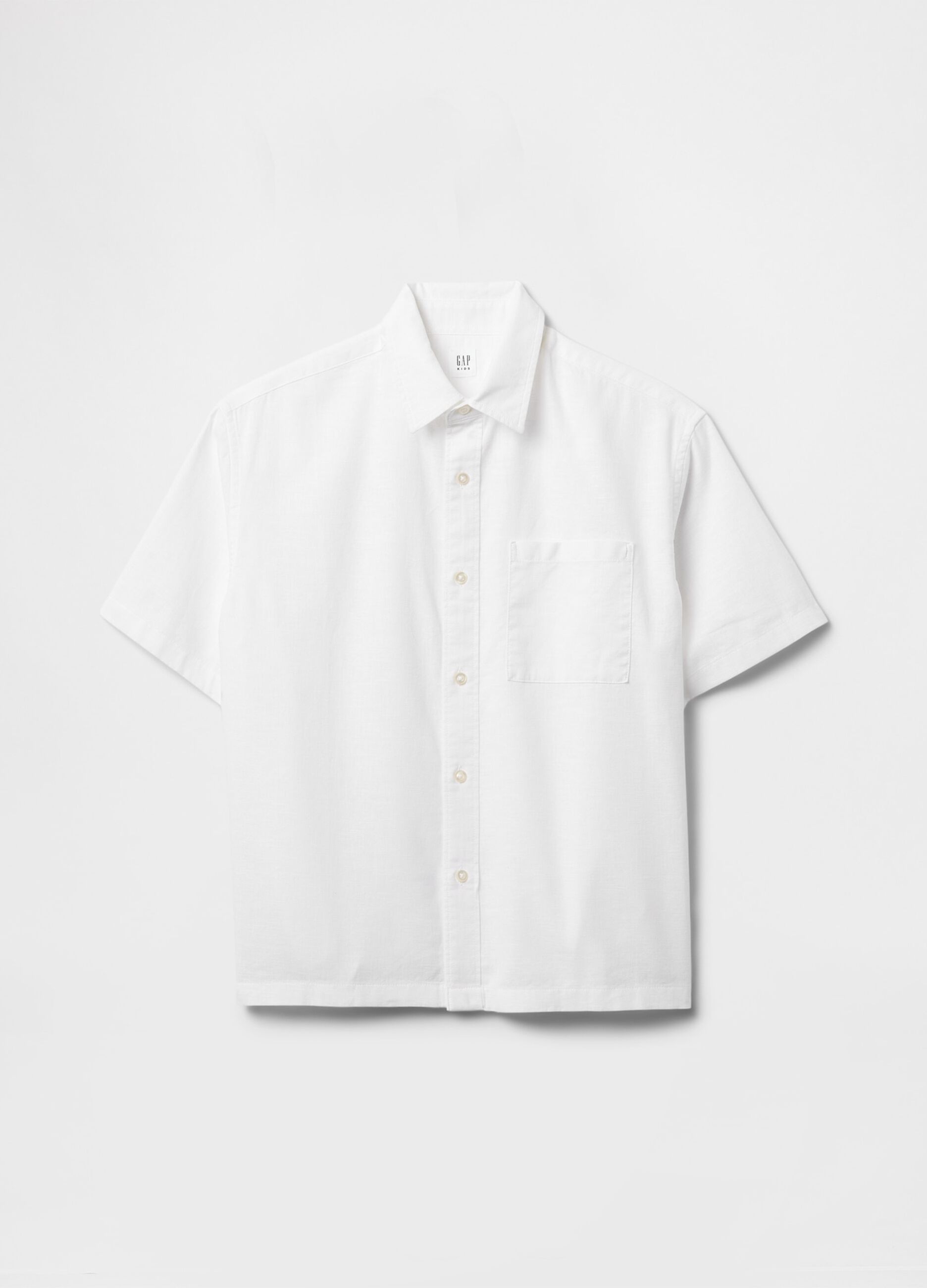 Short-sleeve white linen and cotton shirt