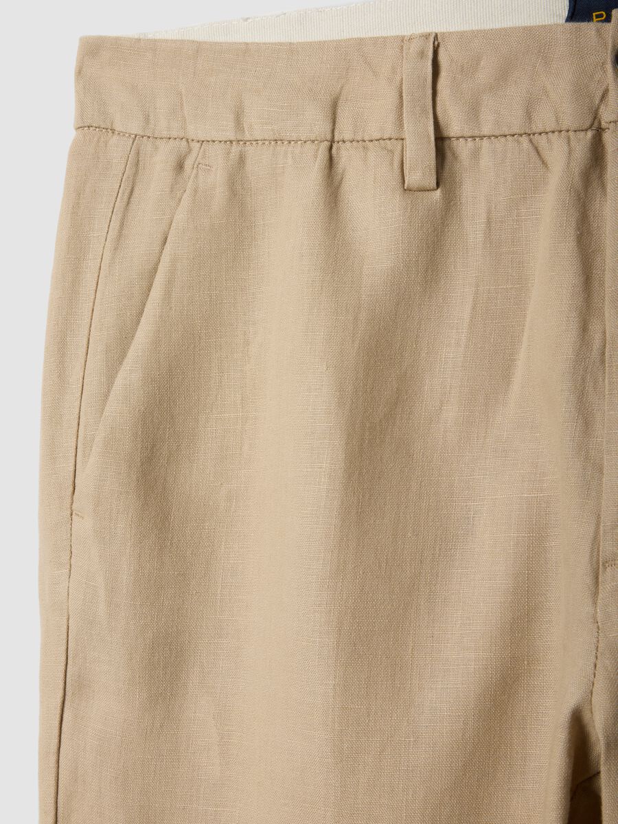 Pantaloni chino in puro lino beige regular fit_5