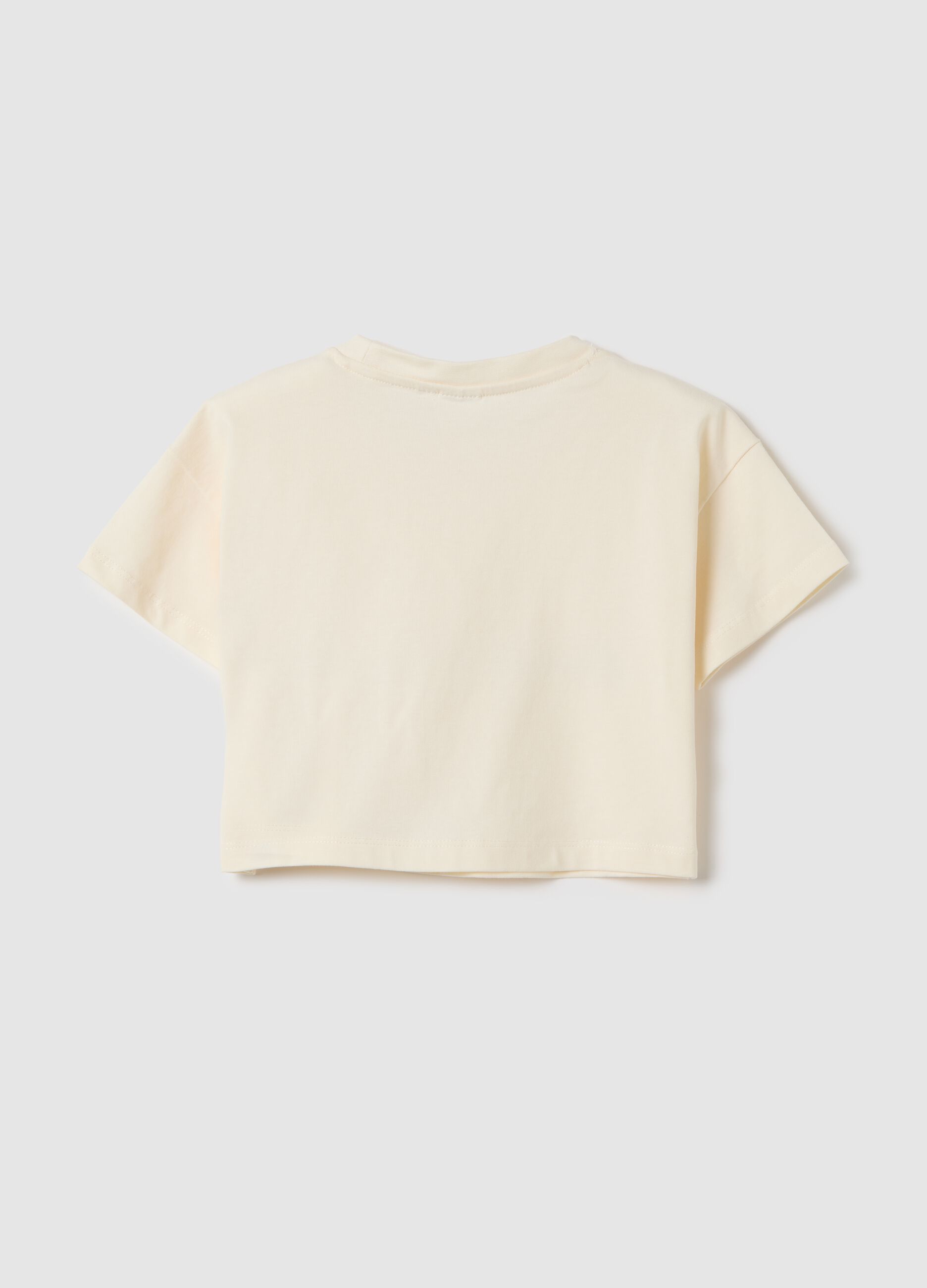 Beige crop T-shirt with logo print and glitter details