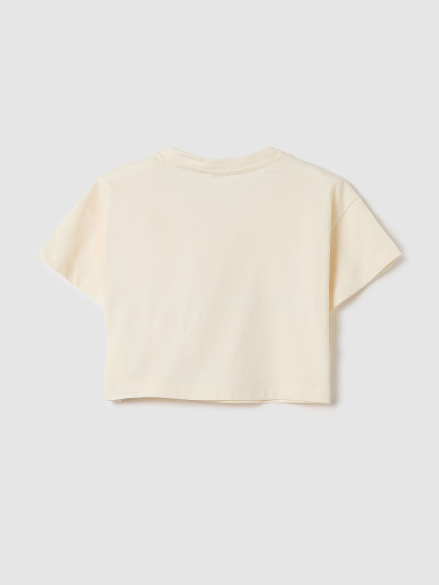 Beige crop T-shirt with logo print and glitter details_1