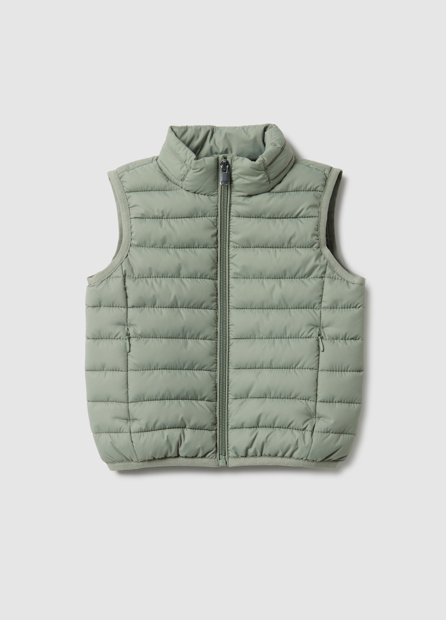 Green padded children's gilet regular fit with hood