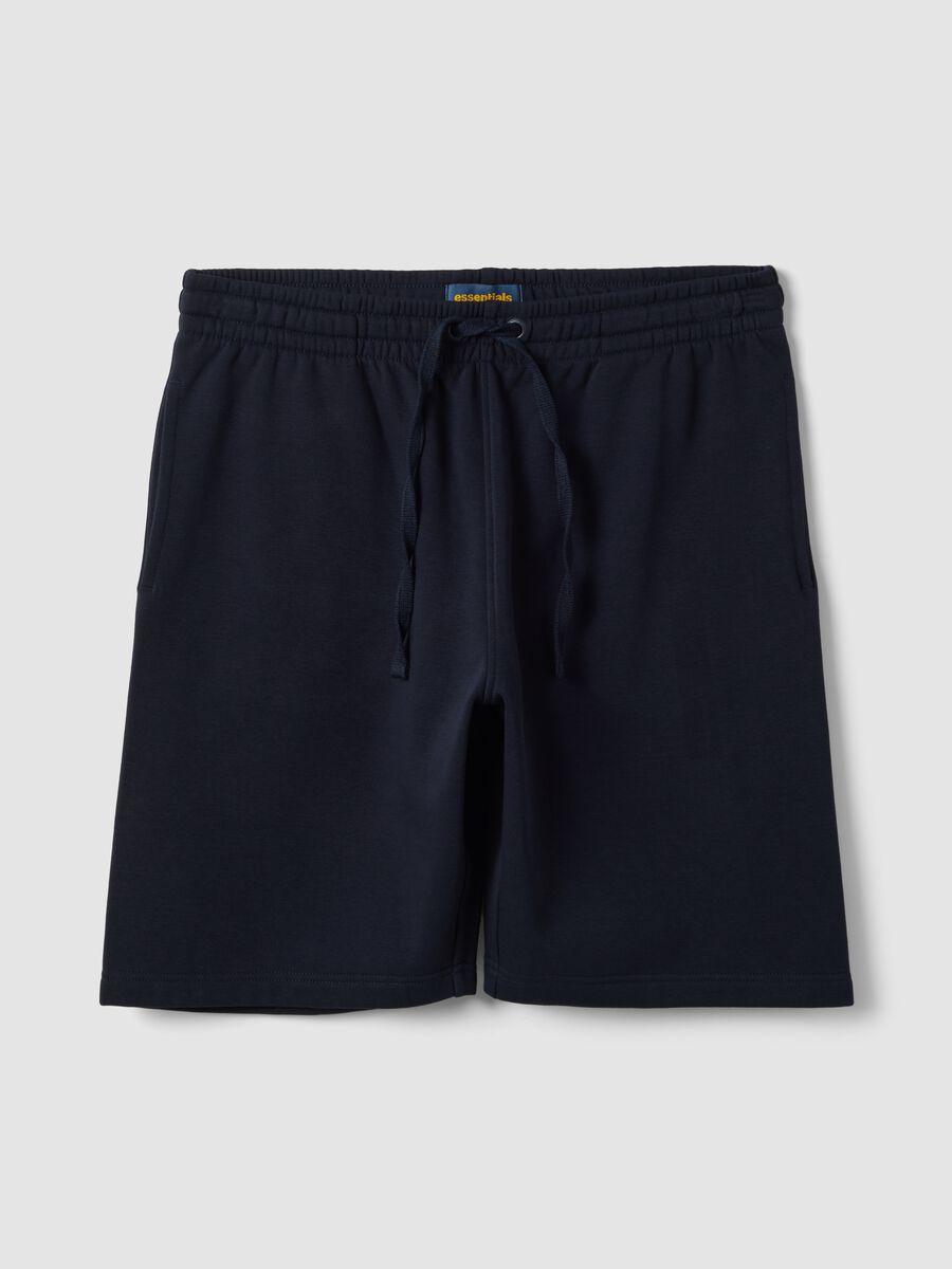 Navy cotton-blend shorts with elasticated waistband, regular fit_4