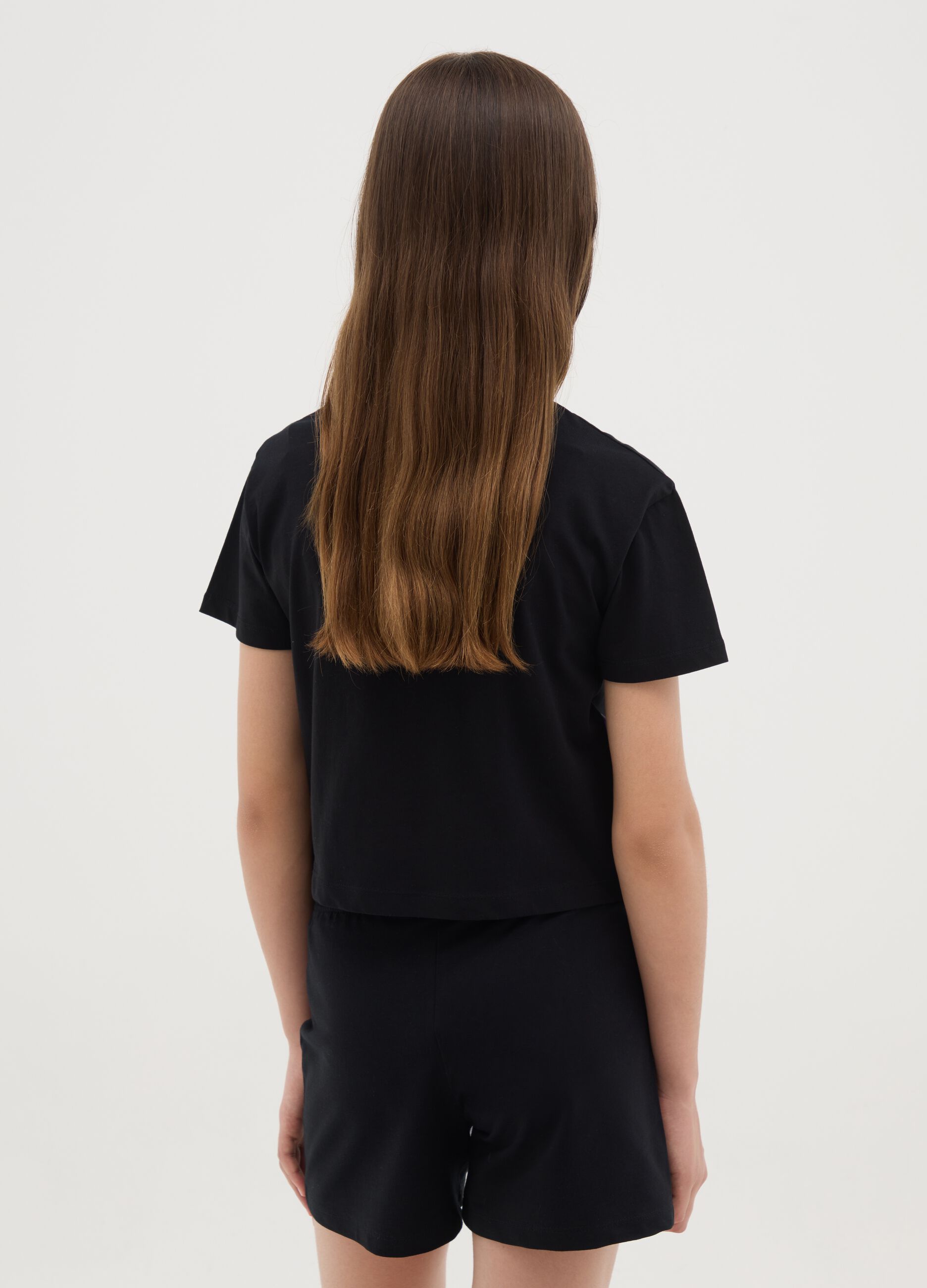 Crop T-shirt with flames print