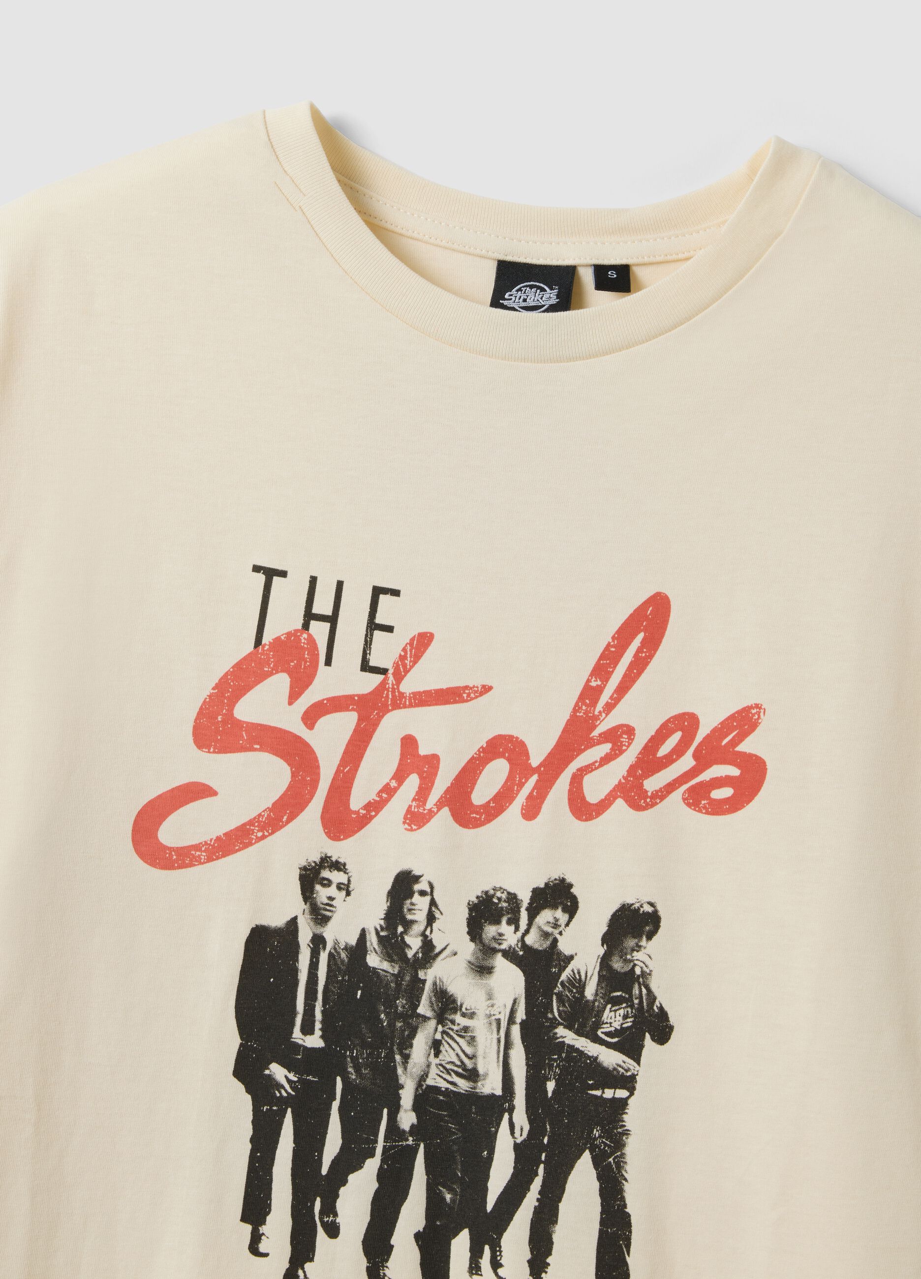 Beige pure cotton T-shirt with oversized print, relaxed fit