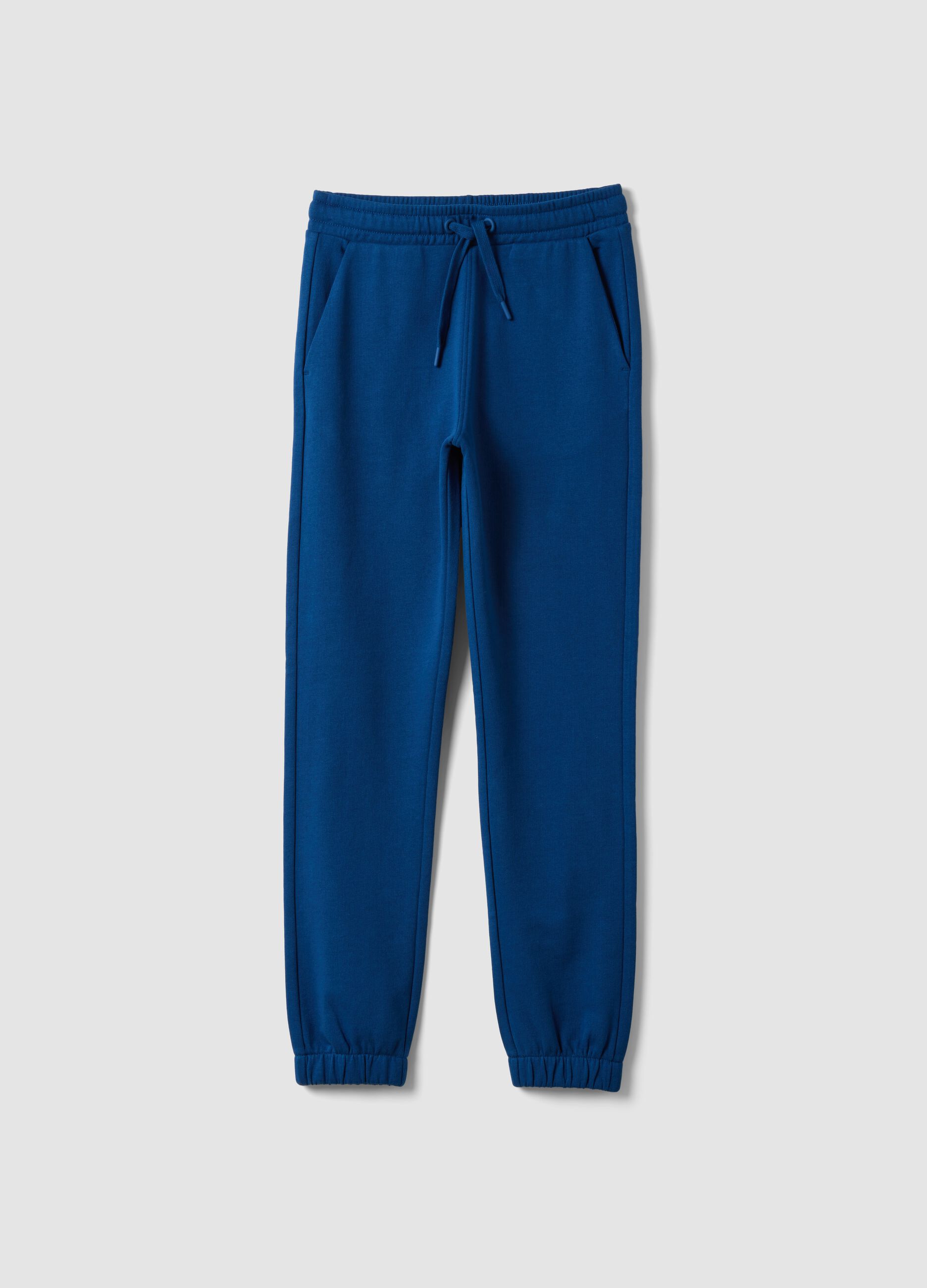 Blue organic cotton joggers with drawstring for boys