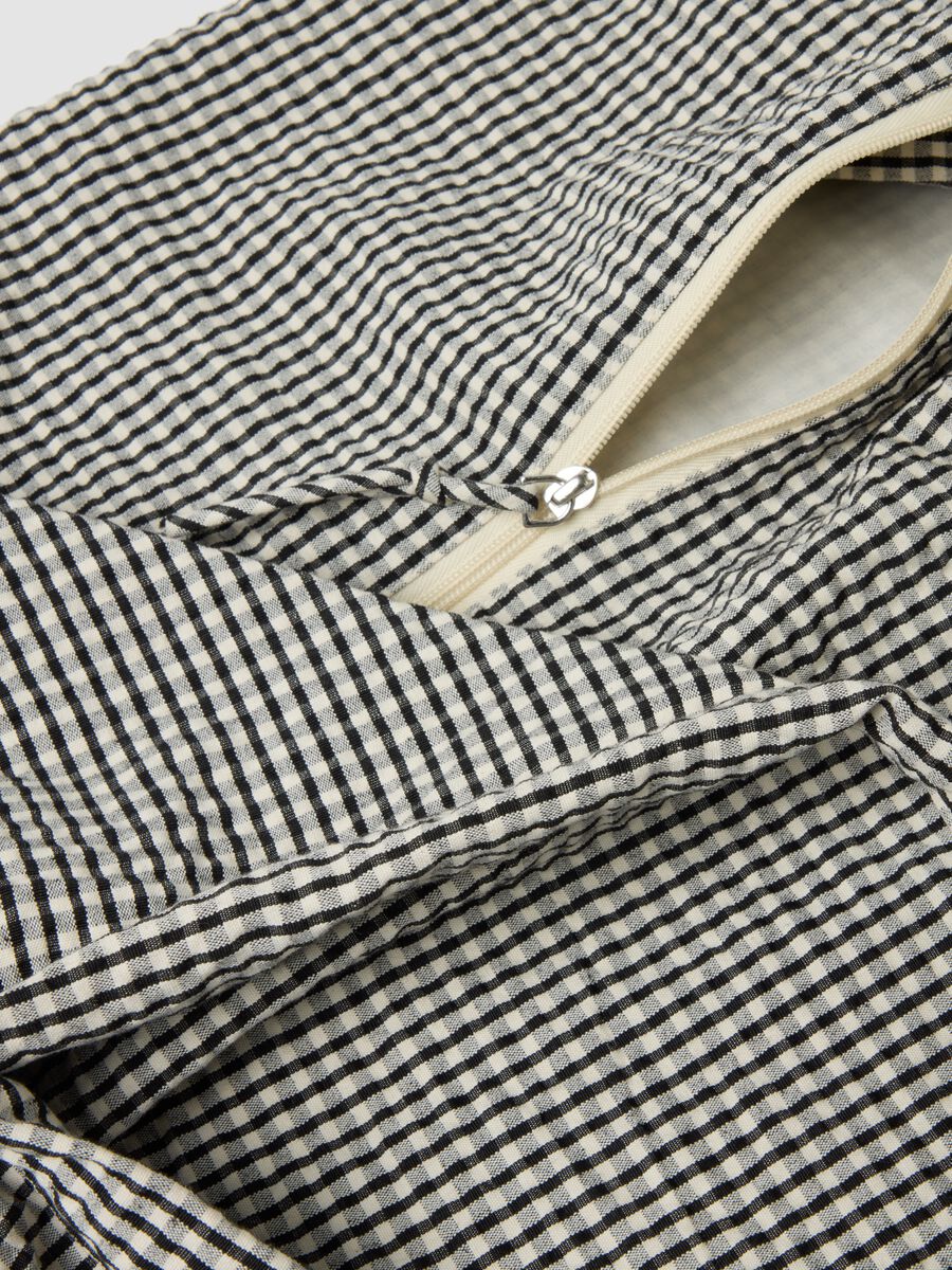 Blue cotton-blend check shoulder bag_1