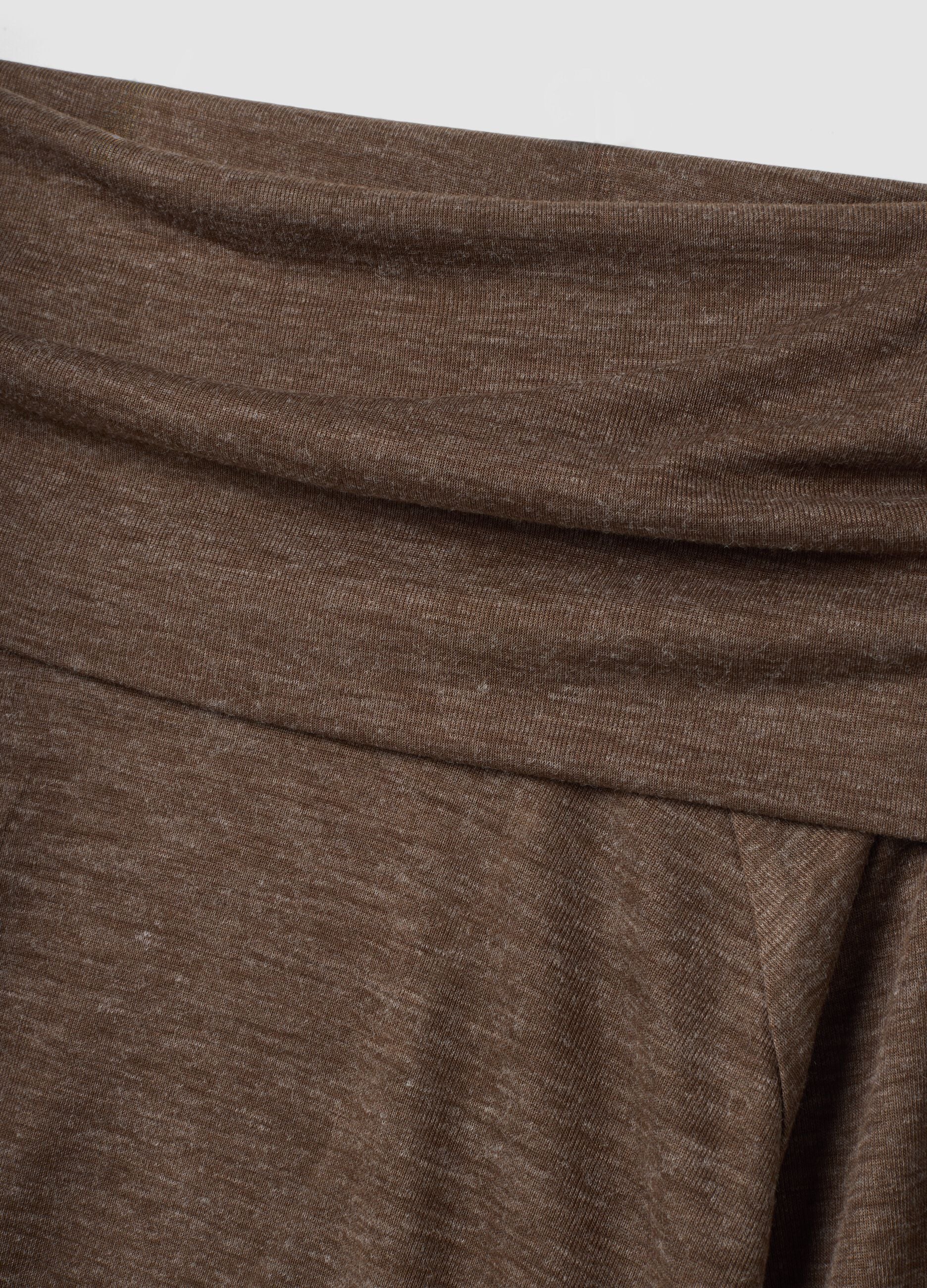 Beige viscose-blend top with shawl collar, regular fit