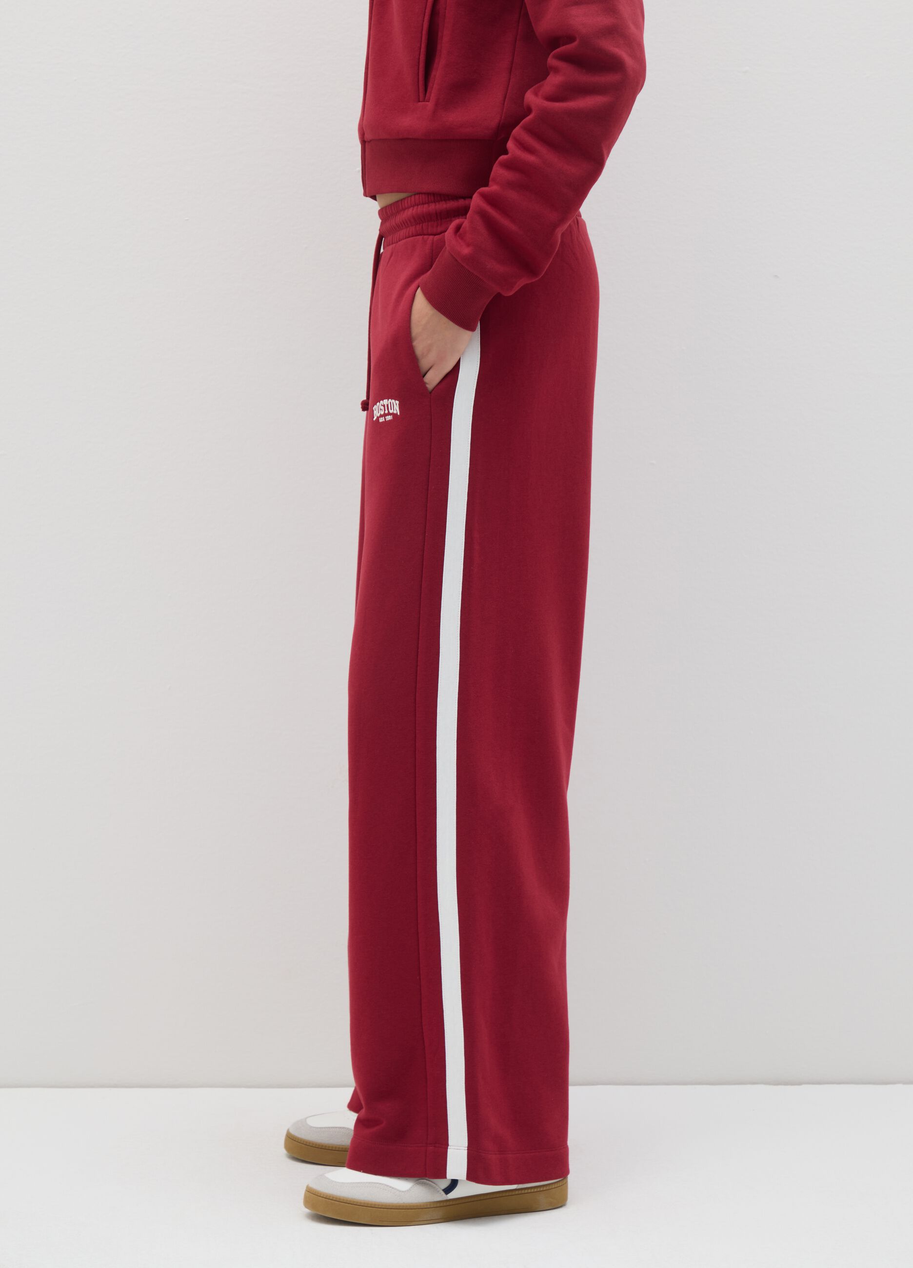 Pantaloni in misto cotone rossi a gamba larga