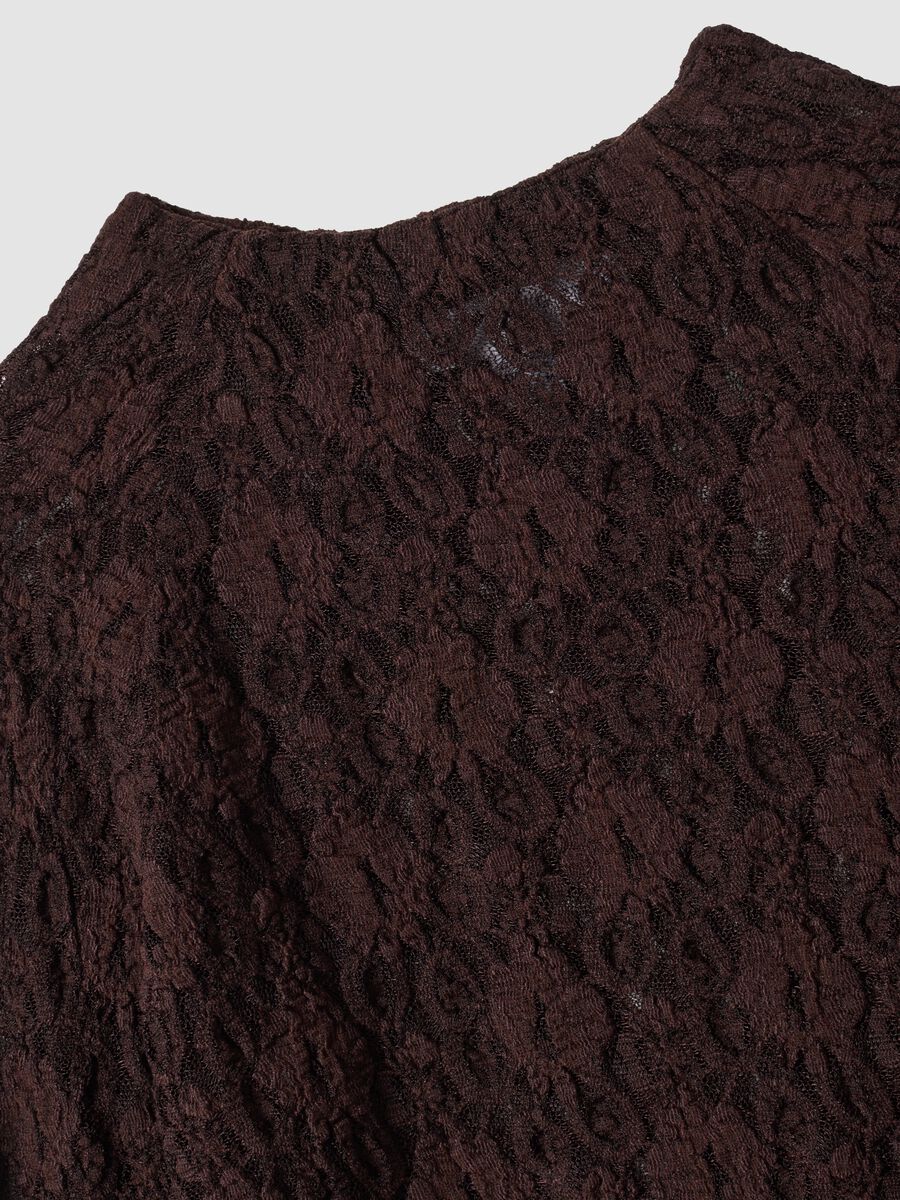Brown perforated stretch-fabric T-shirt with raised collar_1