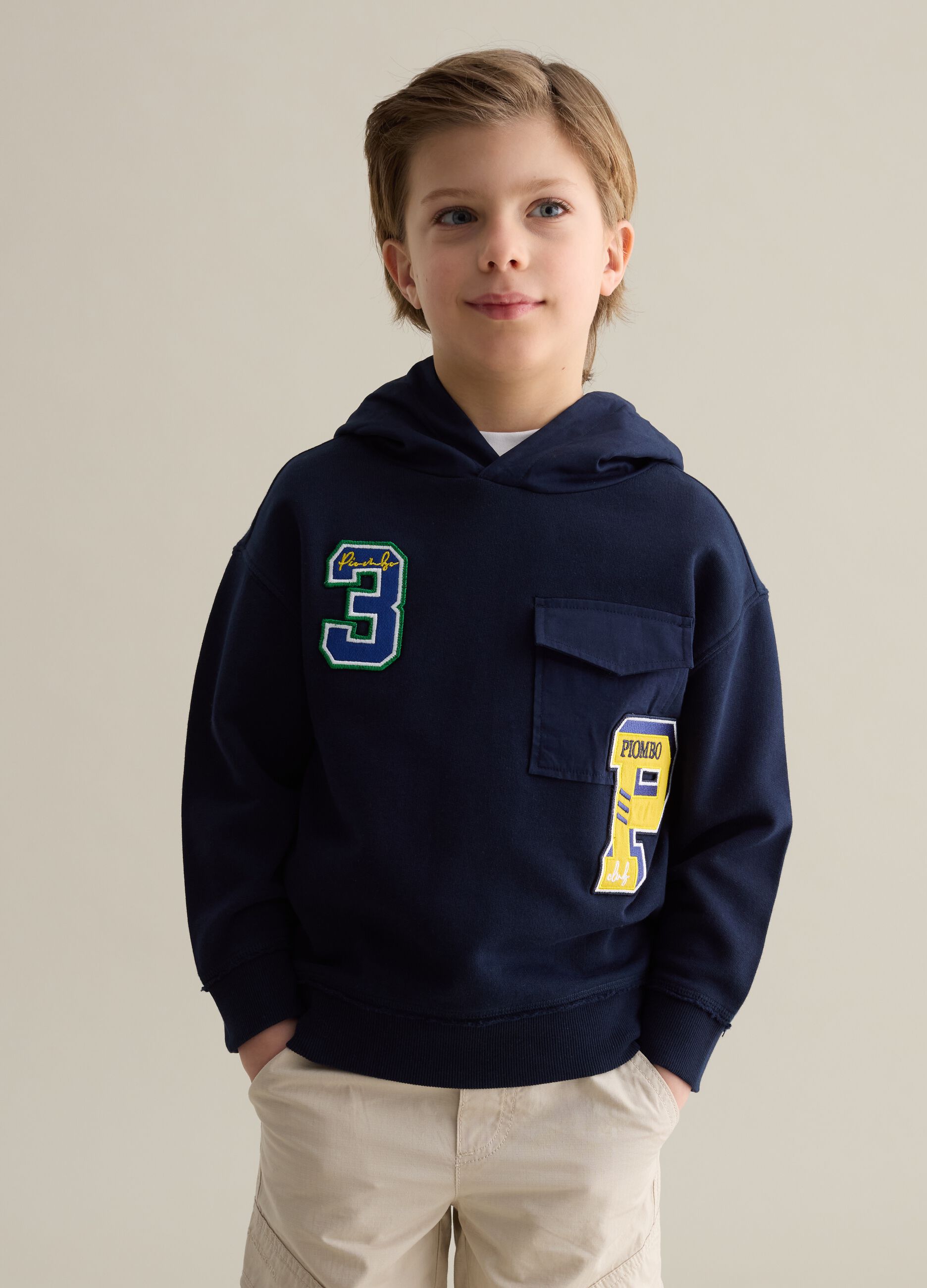 Cotton sweatshirt with hood and lettering print