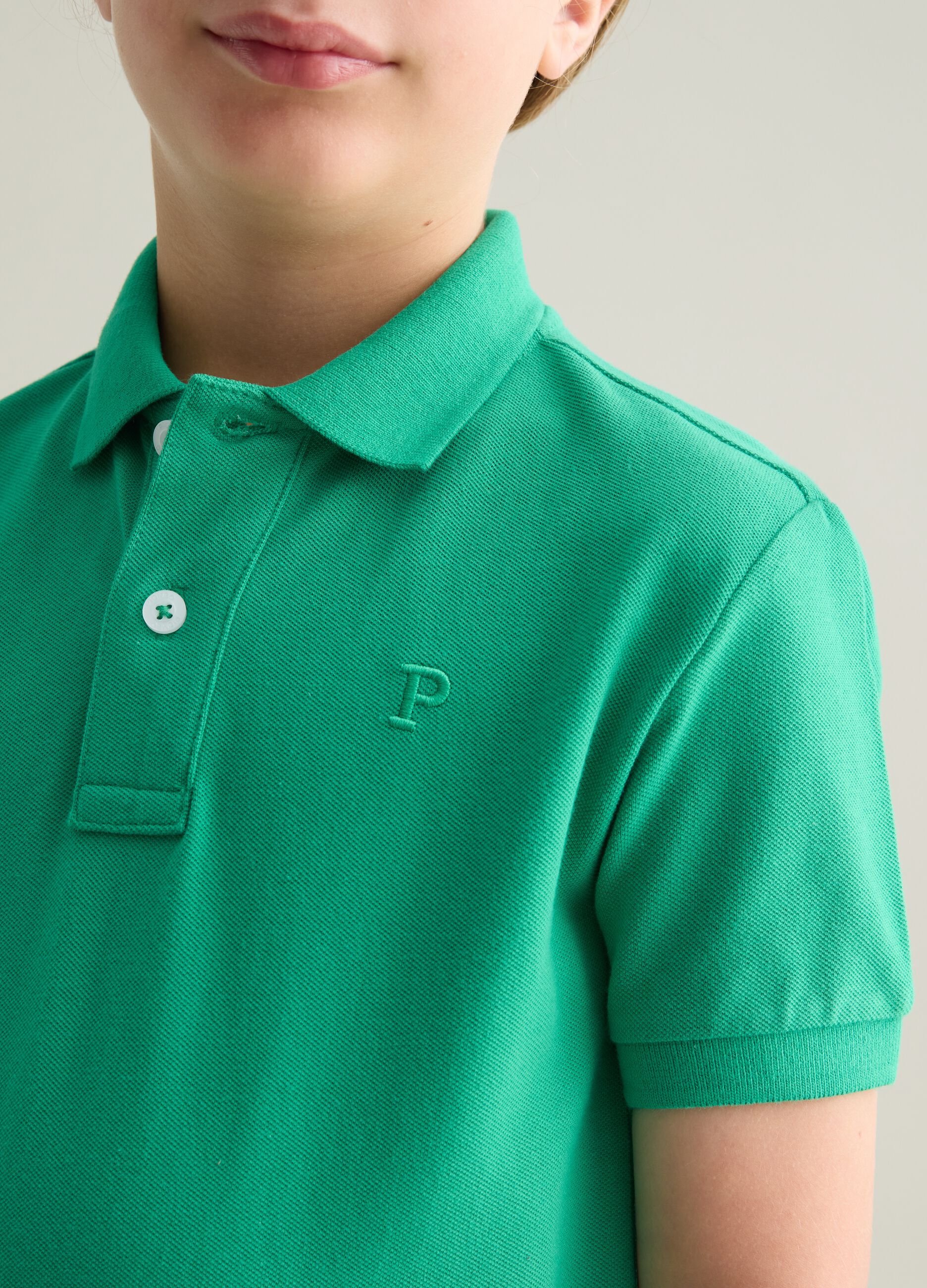 Short Sleeve Green Cotton Polo