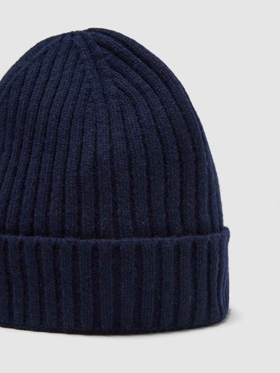 Blue ribbed pure wool beanie_2