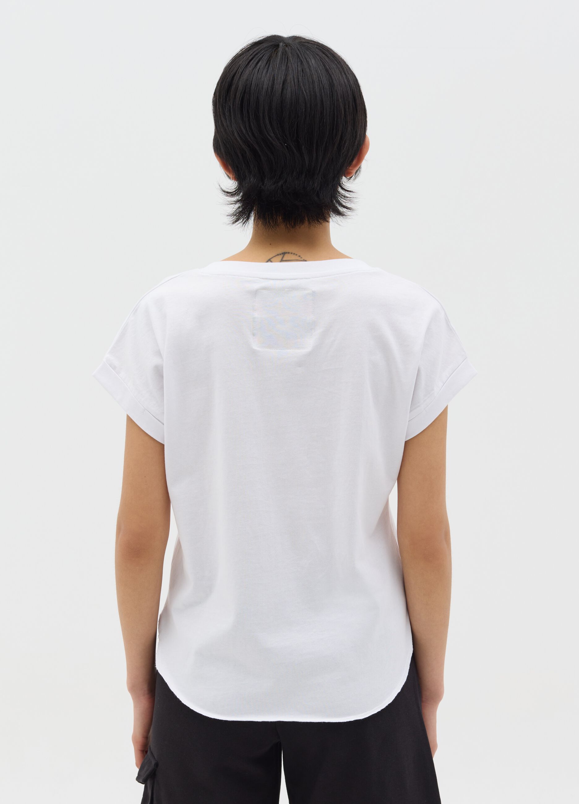 White cotton T-shirt with glitter print