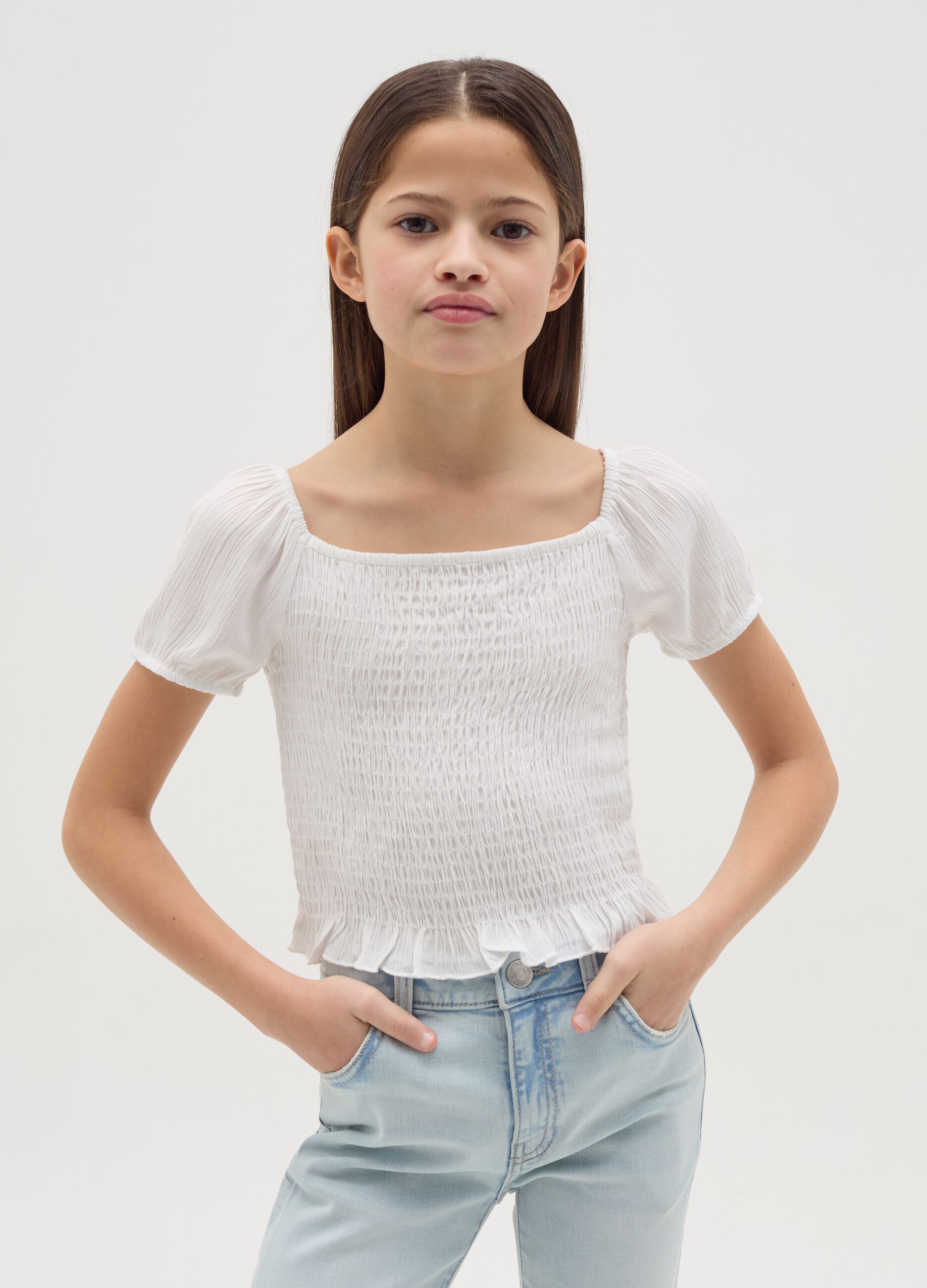 Crêpe blouse with shirring