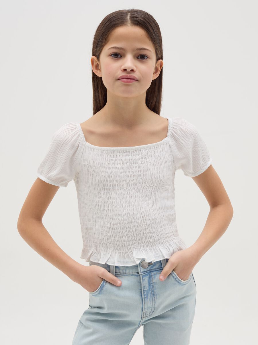 Crêpe blouse with shirring_0