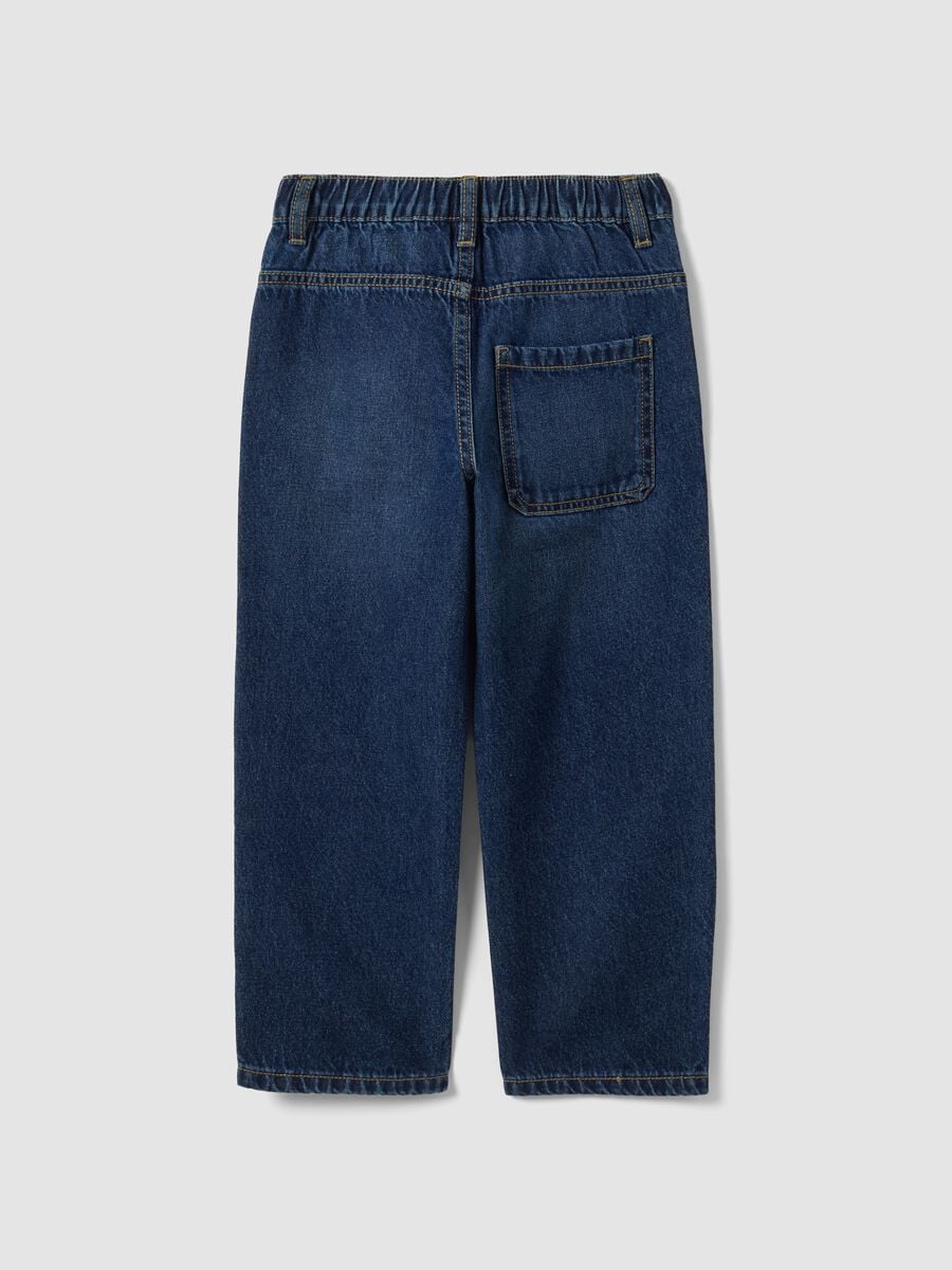 Jeans blu scuro in puro cotone wide leg per bambino_1