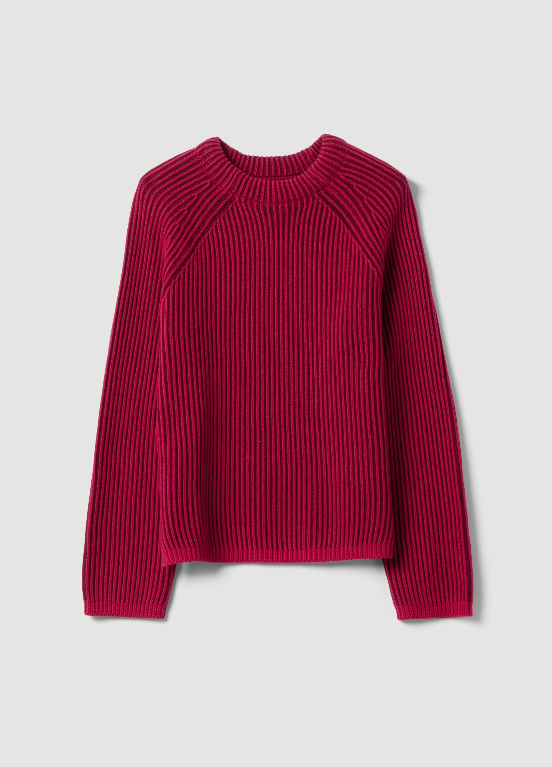 Multicolour pure cotton ribbed crew-neck jumper, regular fit