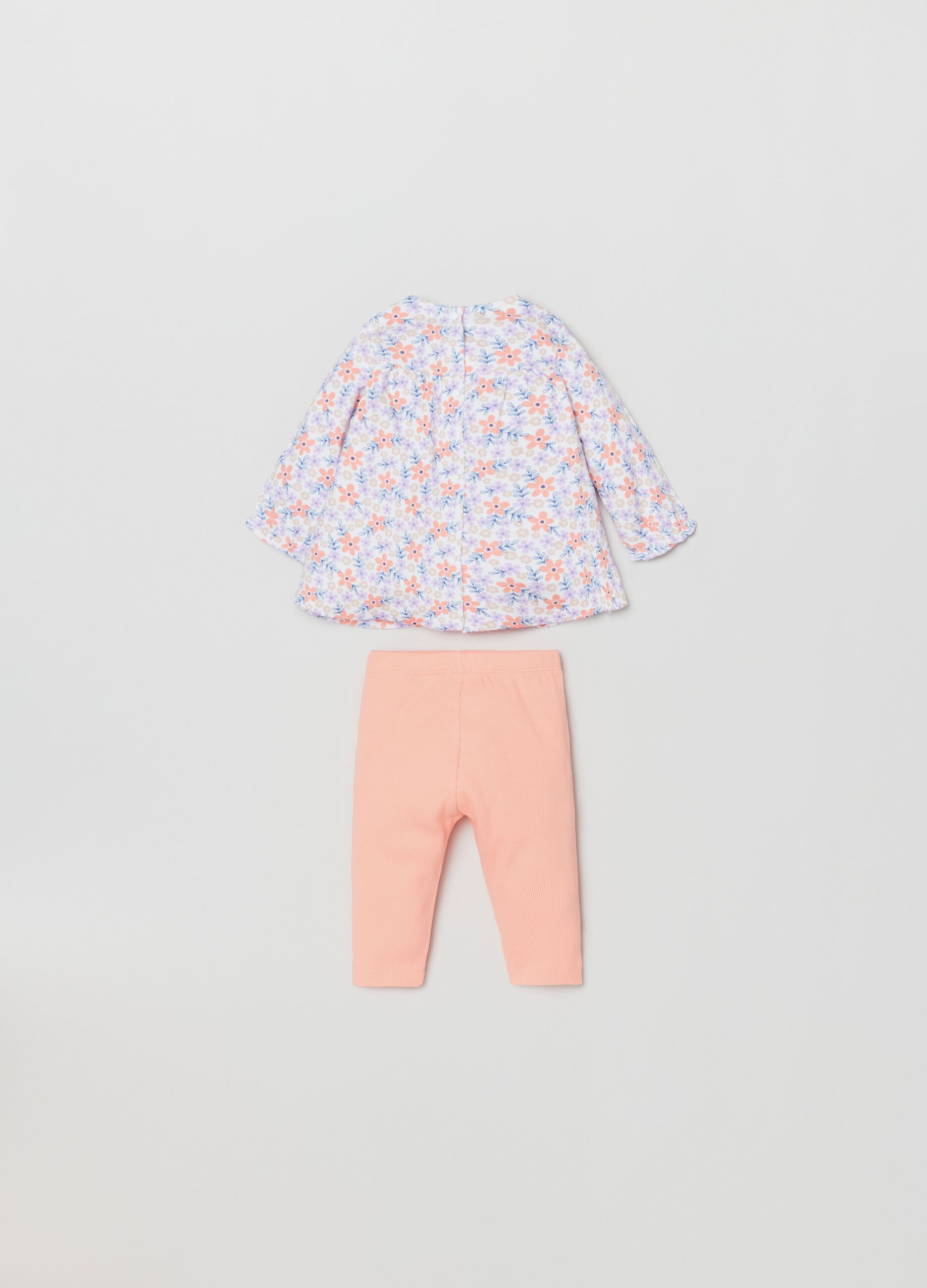 Set vestitino floreale e leggings a costine_1