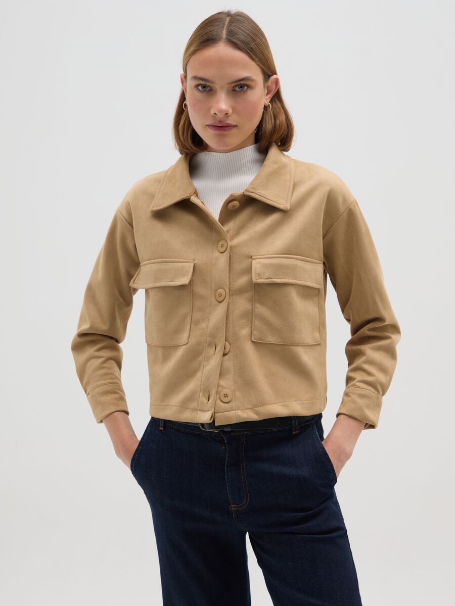 Beige regular fit jacket with pockets_0