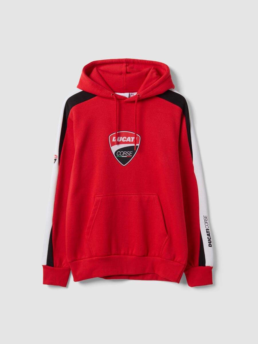 Felpa rossa in misto cotone con cappuccio e stampa Ducati_0