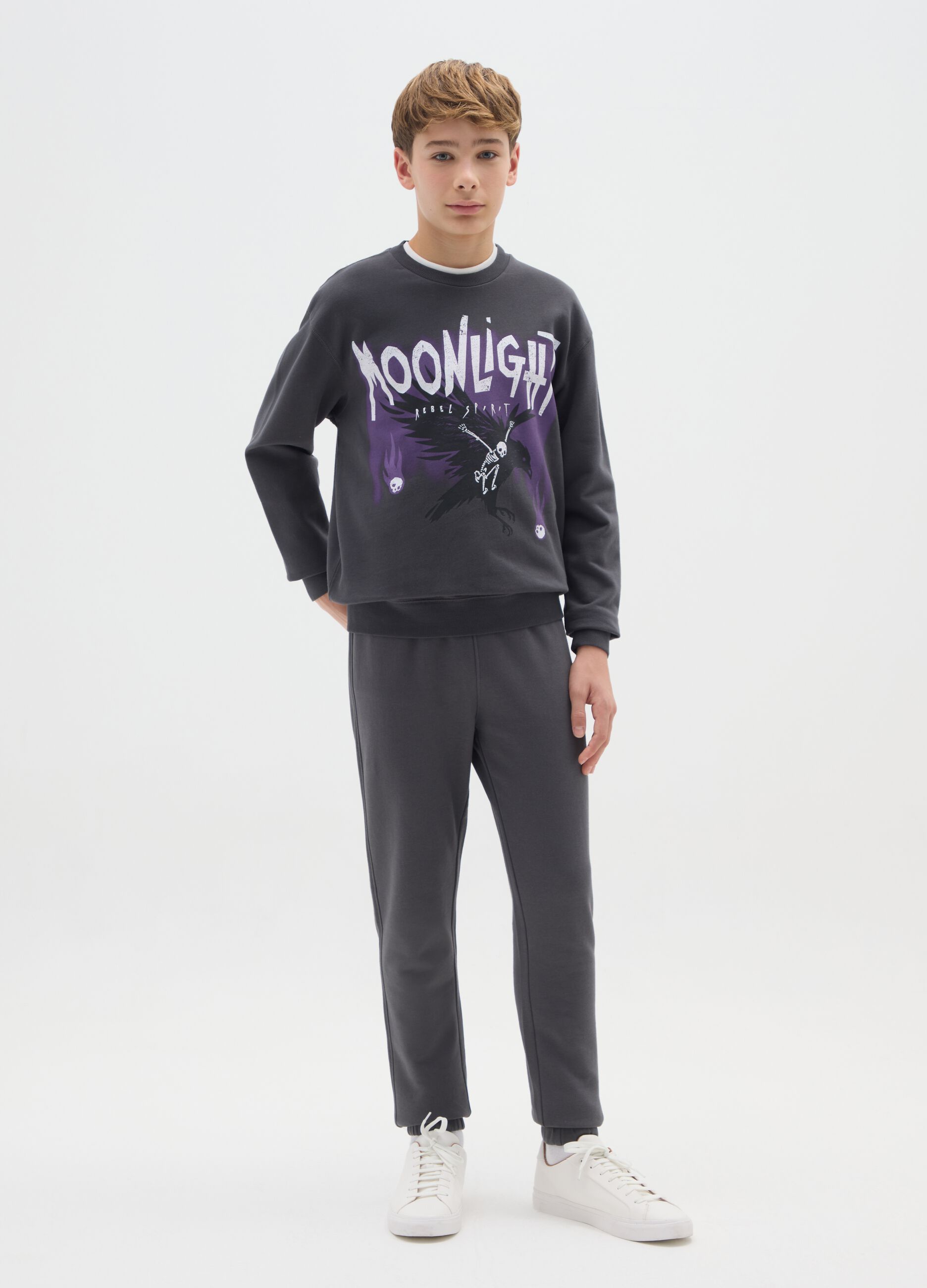 Boy's grey pure cotton jogger trousers, regular fit