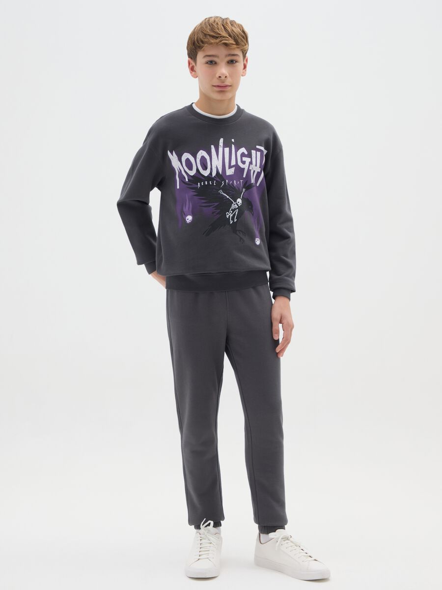 Boy's grey pure cotton jogger trousers, regular fit_0