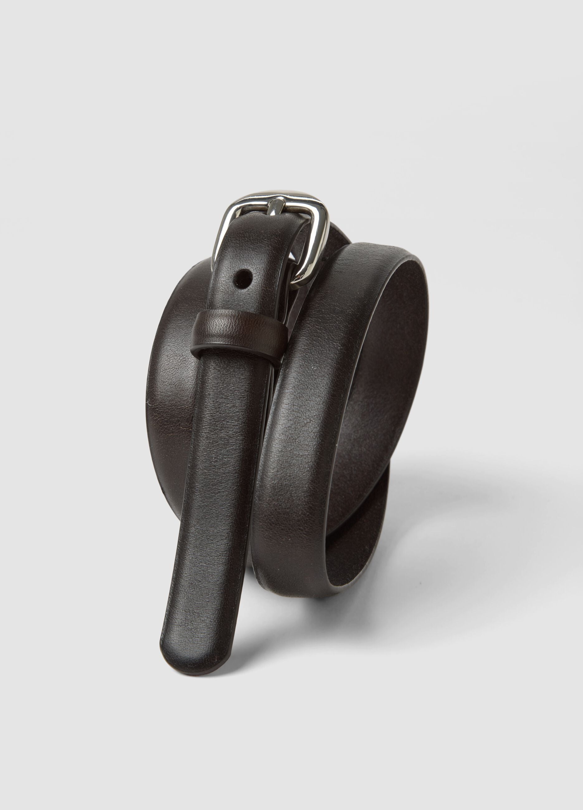 Brown genuine leather belt with metal buckle