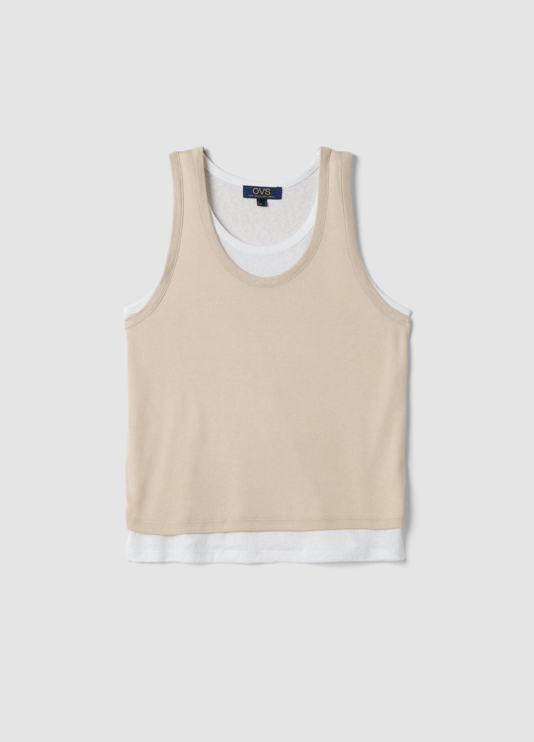 Beige regular-fit viscose-blend tank top